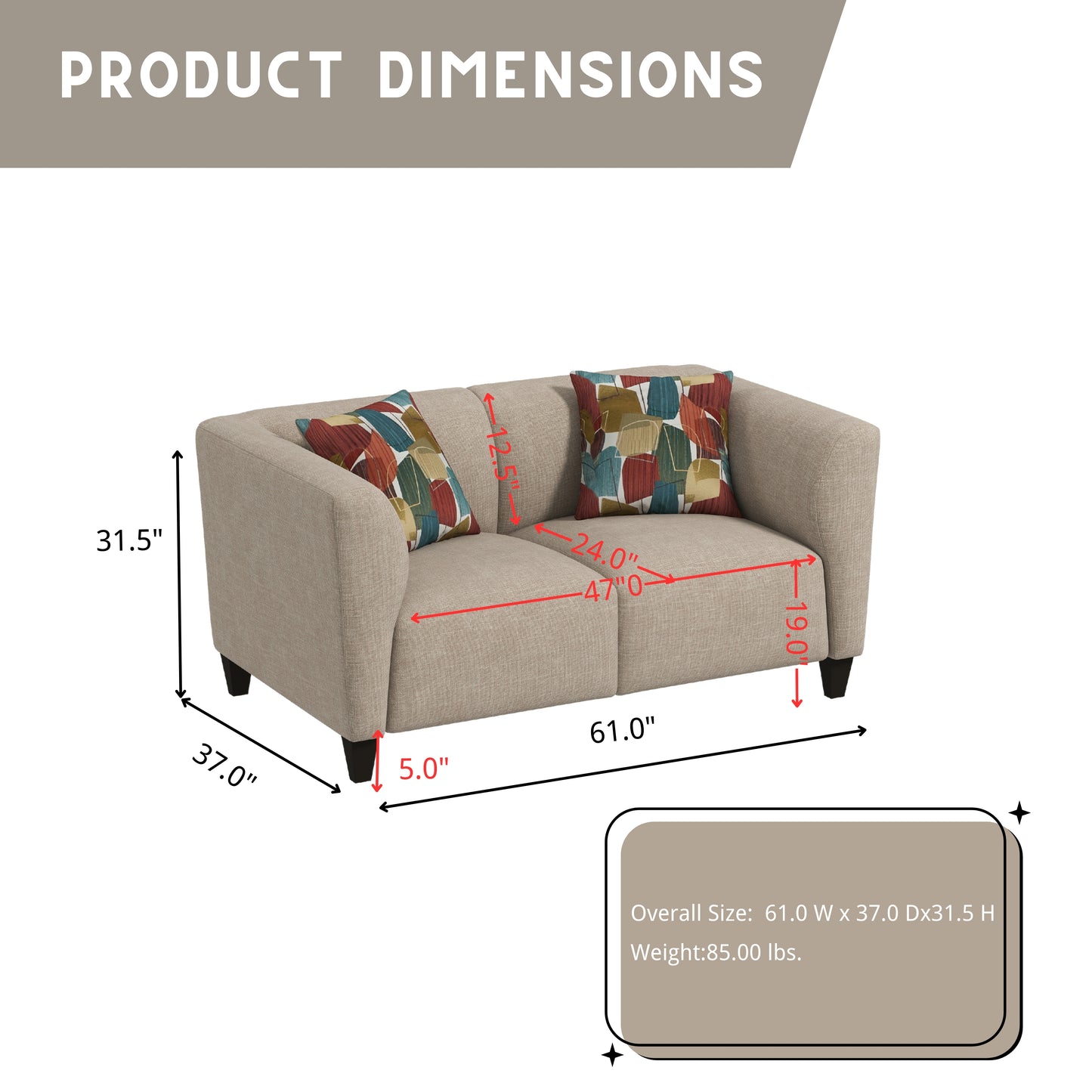 Roundhill Furniture Della Upholstered Stationary Loveseat