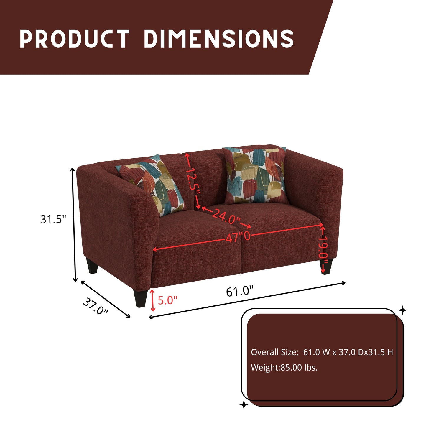 Roundhill Furniture Della Upholstered Stationary Loveseat