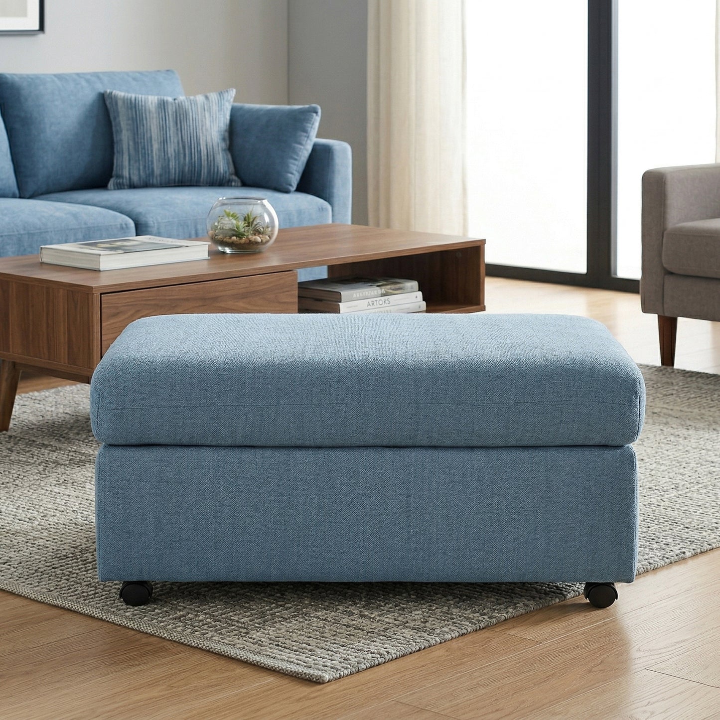 Roundhill Furniture Wilson Contemporary Upholstered Cocktail Ottoman with Casters