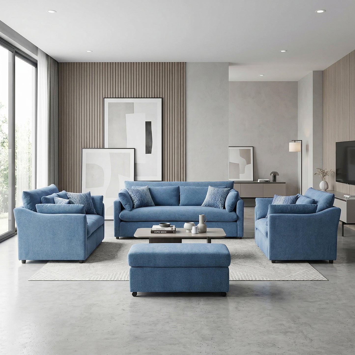 Roundhill Furniture Wilson Living Room Collection, Sofa Loveseat Cuddle Chair and Ottoman