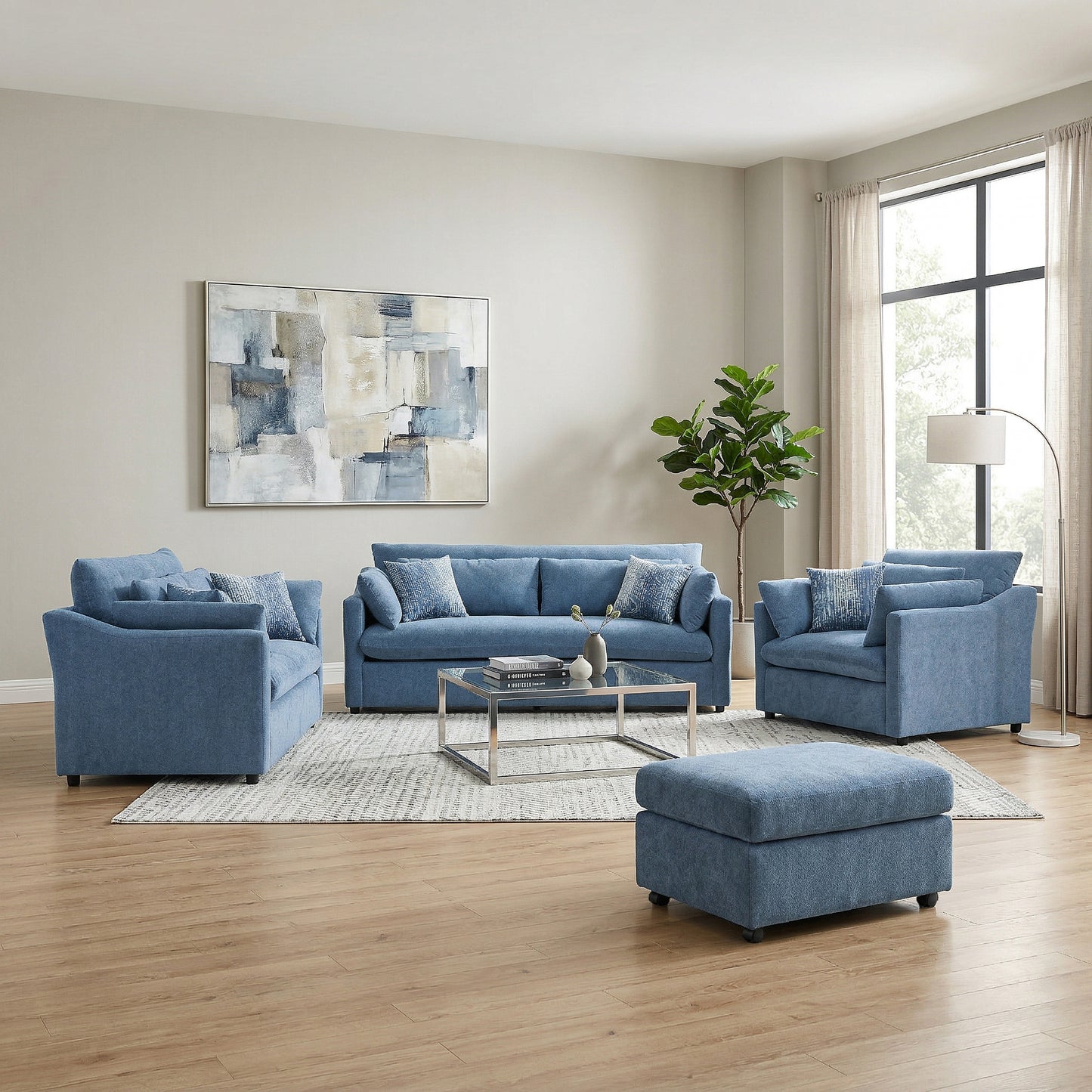 Roundhill Furniture Wilson Living Room Collection, Sofa Loveseat Cuddle Chair and Ottoman