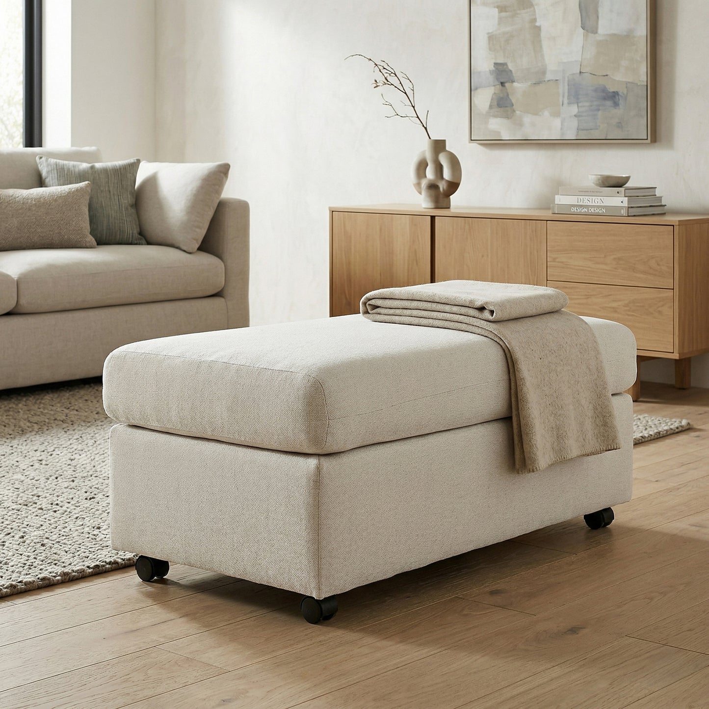 Roundhill Furniture Wilson Contemporary Upholstered Cocktail Ottoman with Casters
