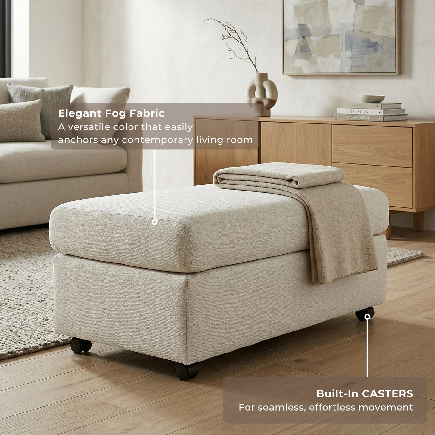 Roundhill Furniture Wilson Contemporary Upholstered Cocktail Ottoman with Casters
