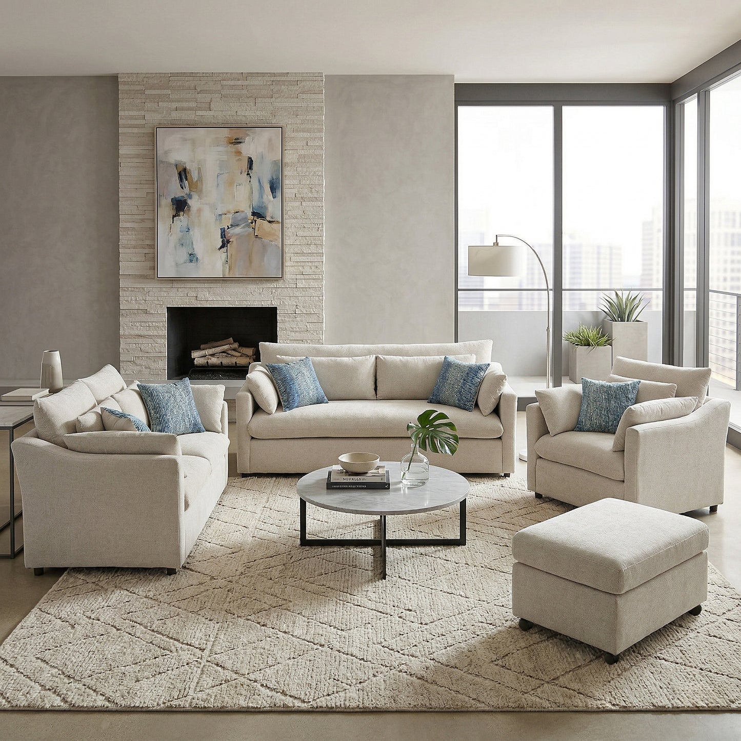 Roundhill Furniture Wilson Living Room Collection, Sofa Loveseat Cuddle Chair and Ottoman