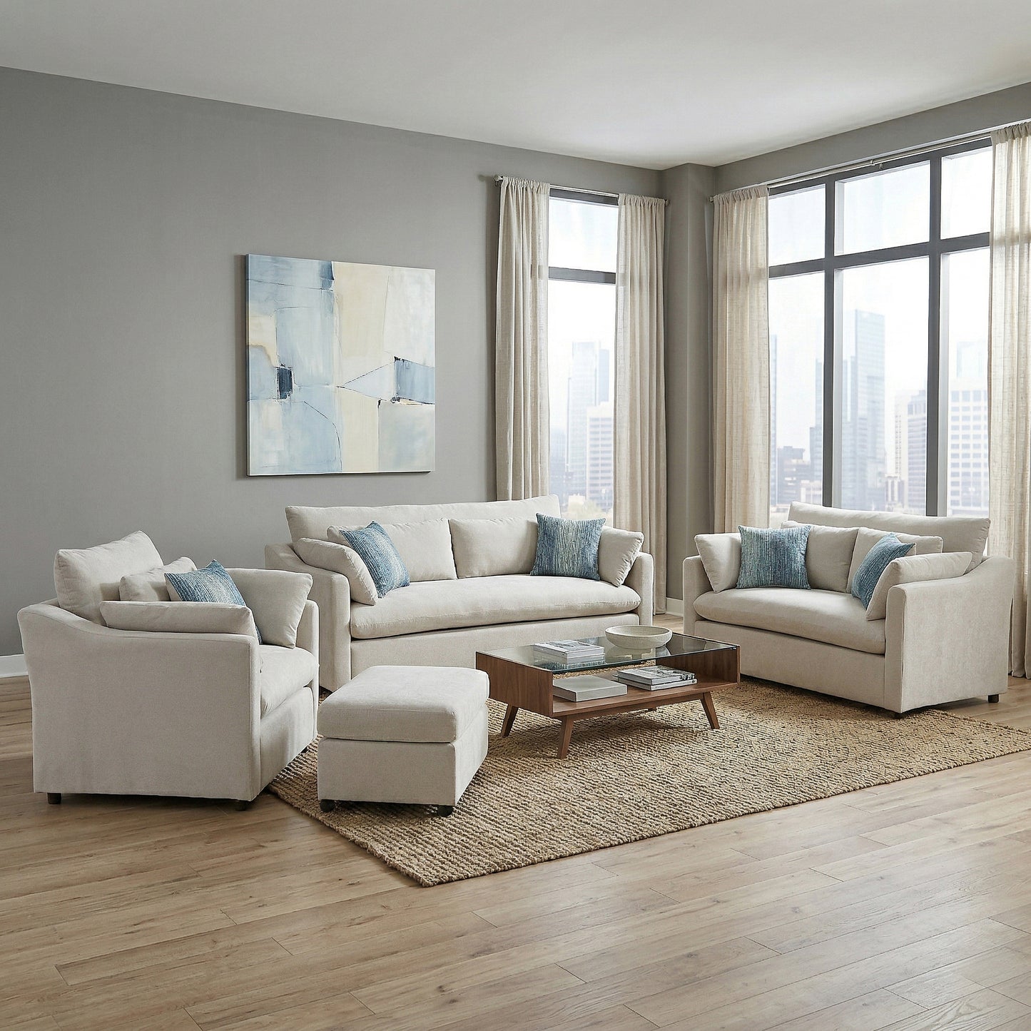 Roundhill Furniture Wilson Living Room Collection, Sofa Loveseat Cuddle Chair and Ottoman
