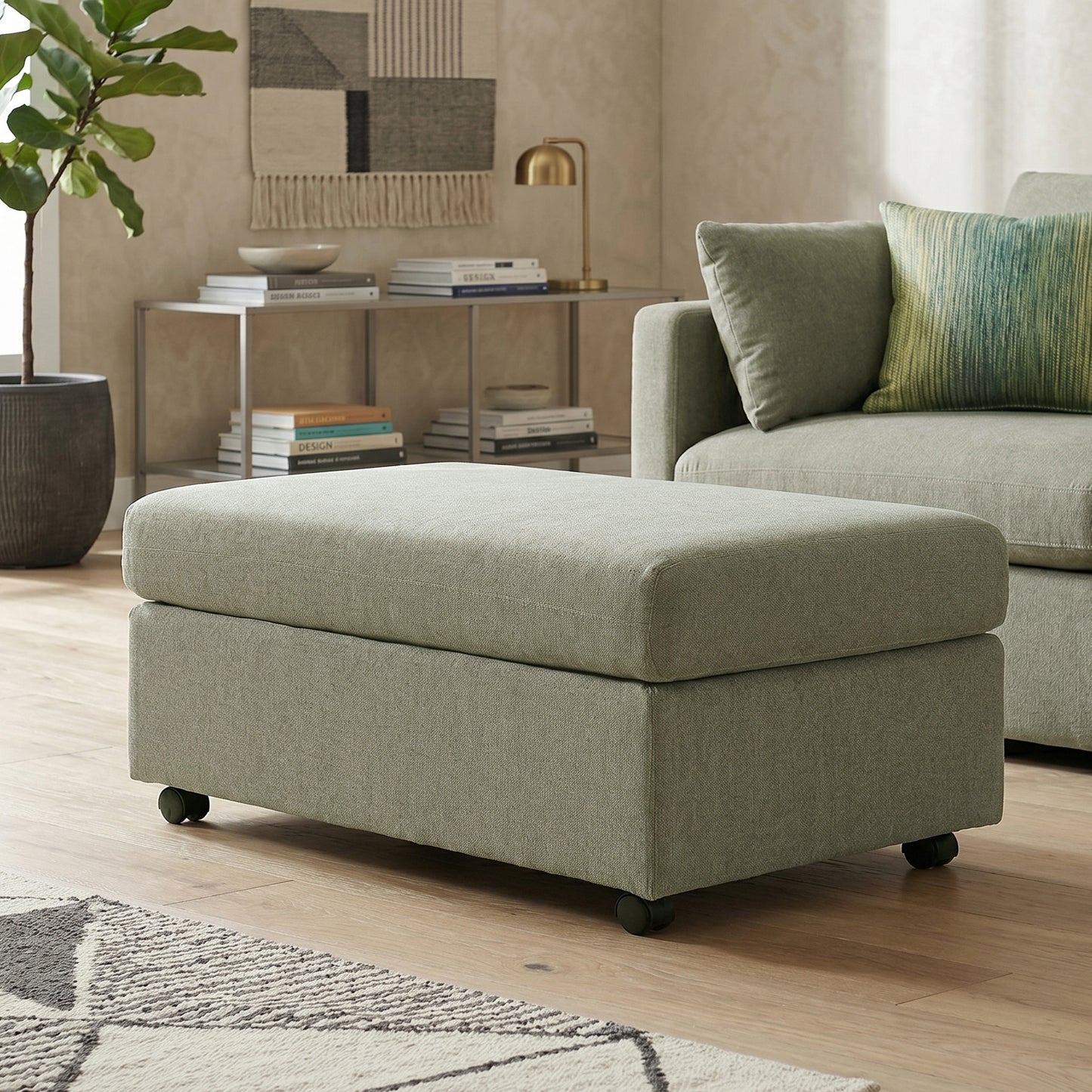 Roundhill Furniture Wilson Contemporary Upholstered Cocktail Ottoman with Casters