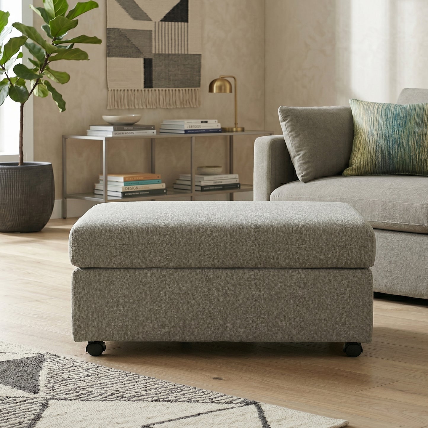 Roundhill Furniture Wilson Contemporary Upholstered Cocktail Ottoman with Casters