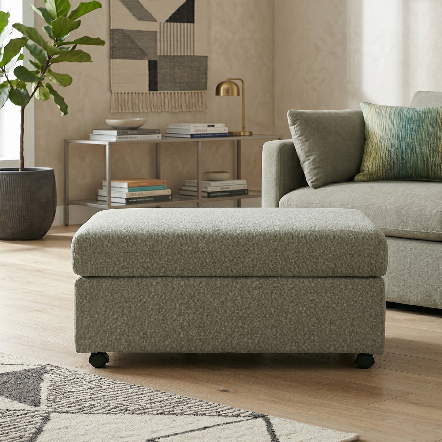 Roundhill Furniture Wilson Contemporary Upholstered Cocktail Ottoman with Casters