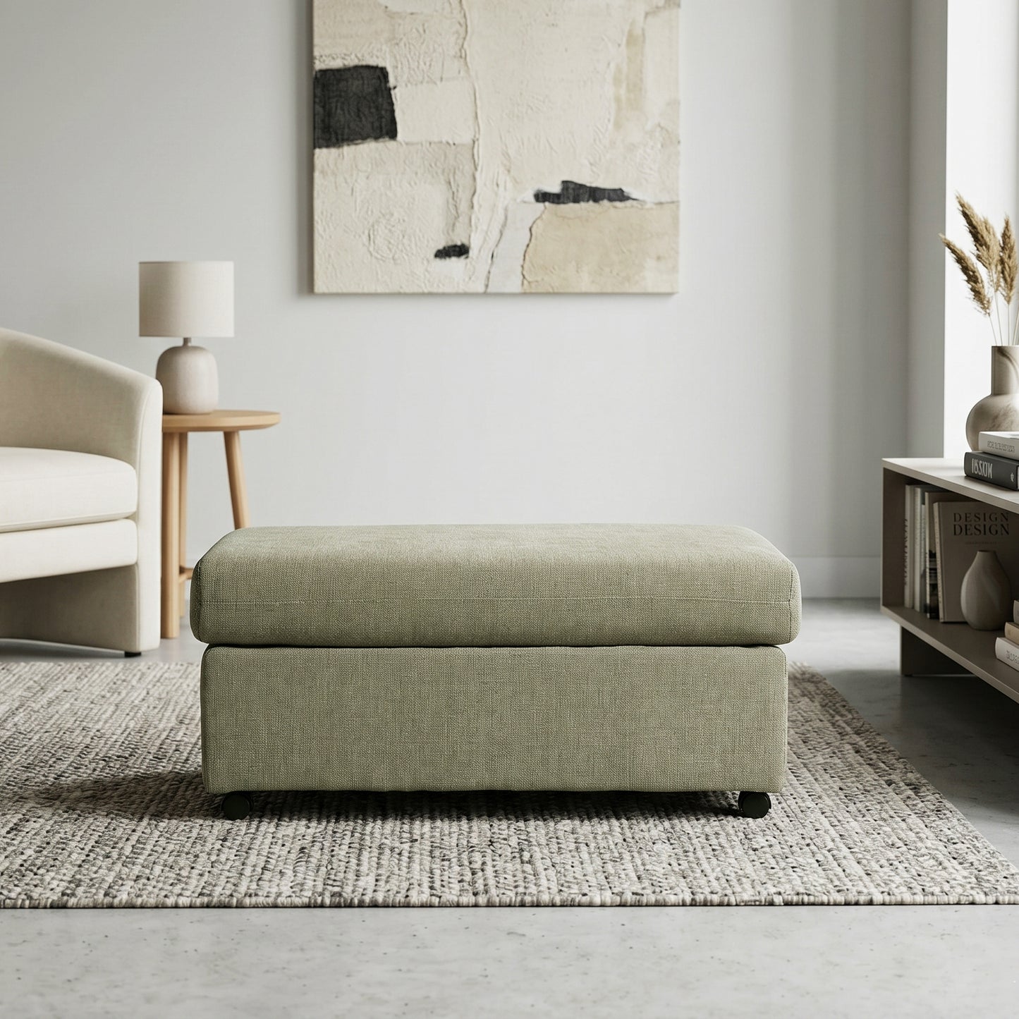 Roundhill Furniture Wilson Contemporary Upholstered Cocktail Ottoman with Casters