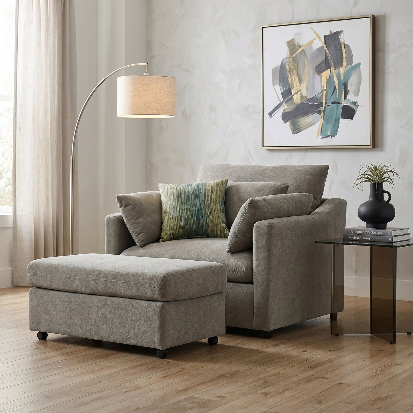 Roundhill Furniture Wilson Living Room Collection, Sofa Loveseat Cuddle Chair and Ottoman