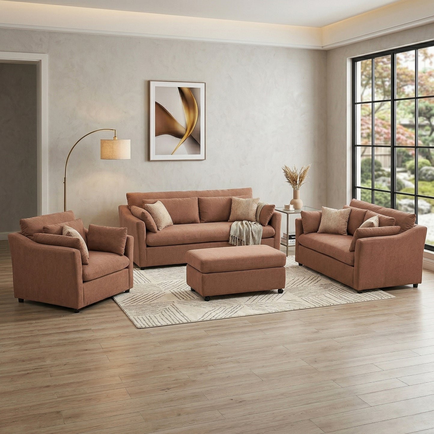 Roundhill Furniture Wilson Living Room Collection, Sofa Loveseat Cuddle Chair and Ottoman