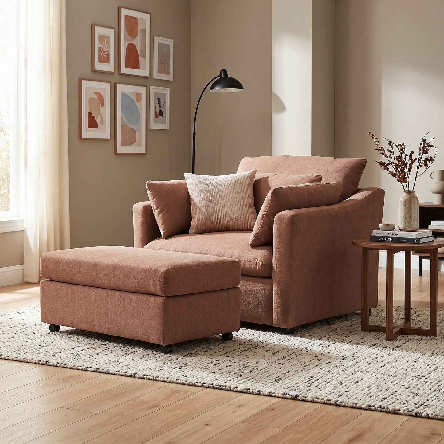 Roundhill Furniture Wilson Living Room Collection, Sofa Loveseat Cuddle Chair and Ottoman