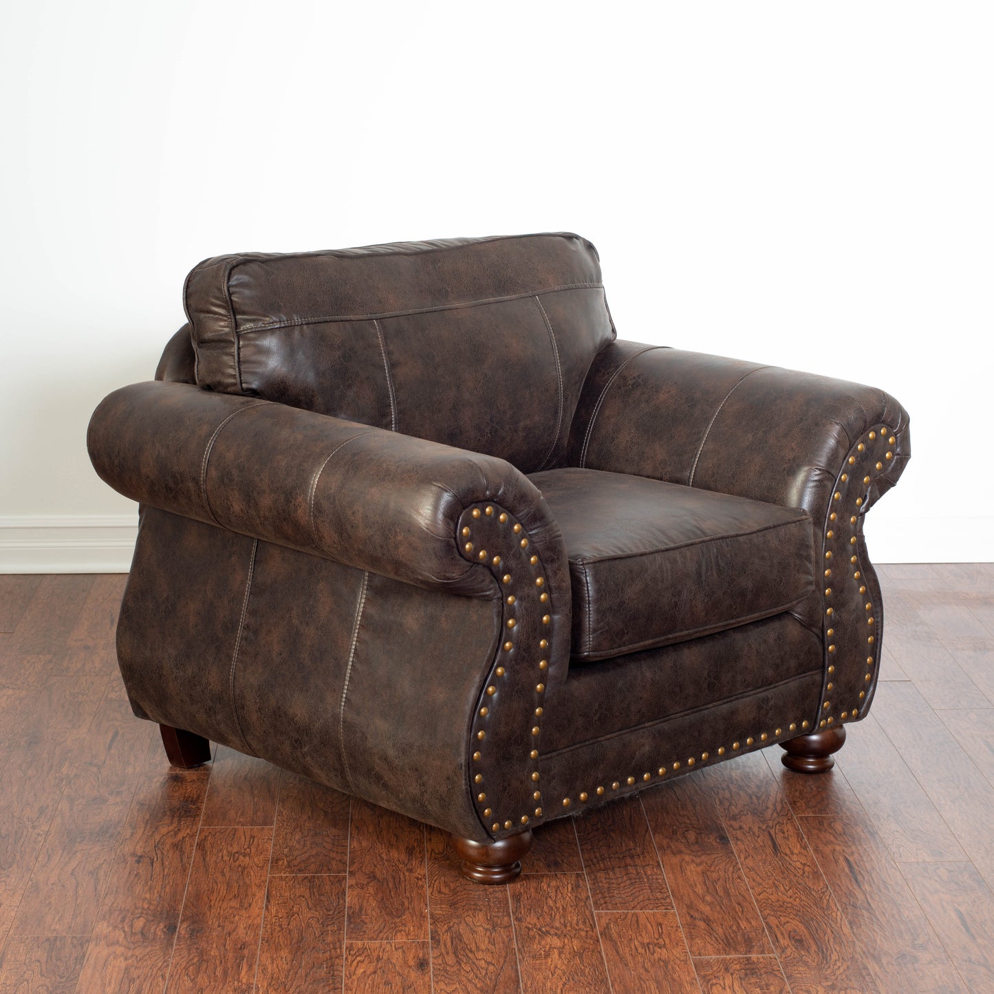 Leinster Faux Leather Upholstered Nailhead Chair and Ottoman in Espresso
