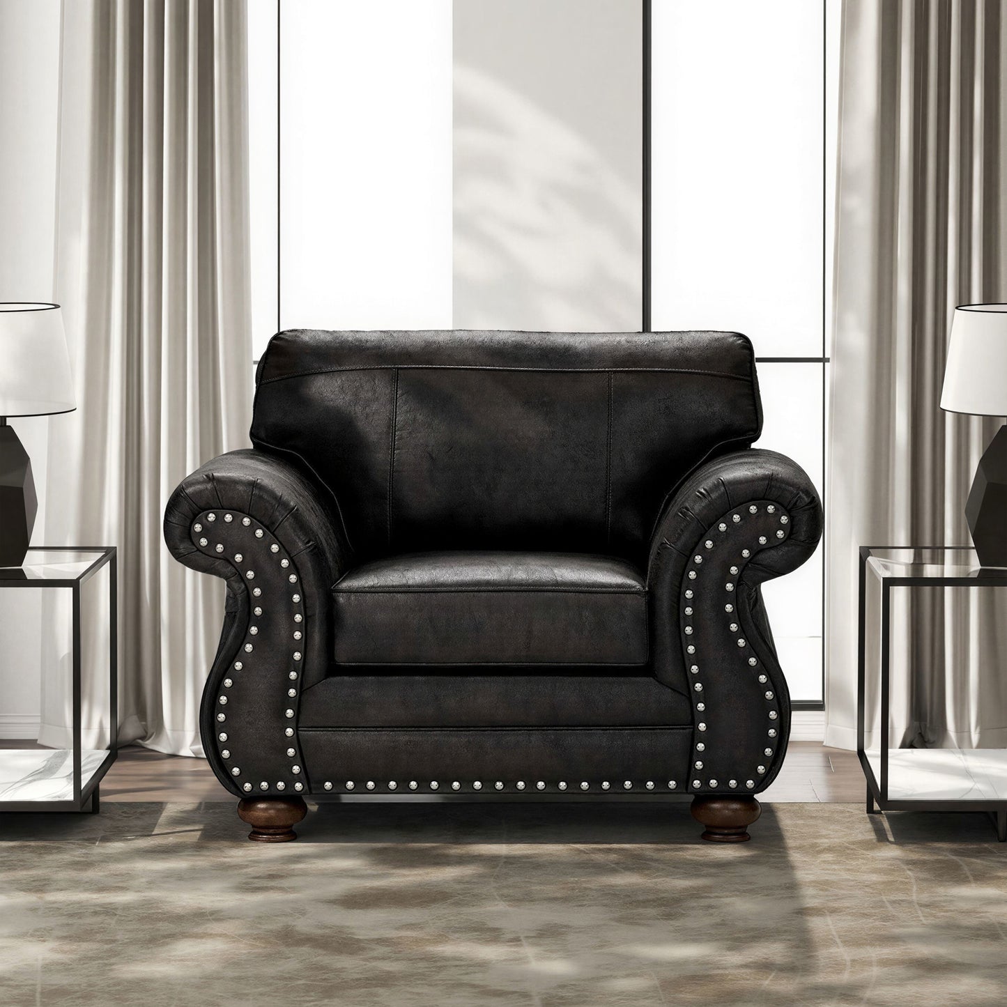 Roundhill Furniture Leinster Faux Leather Upholstered Nailhead Chair, Black