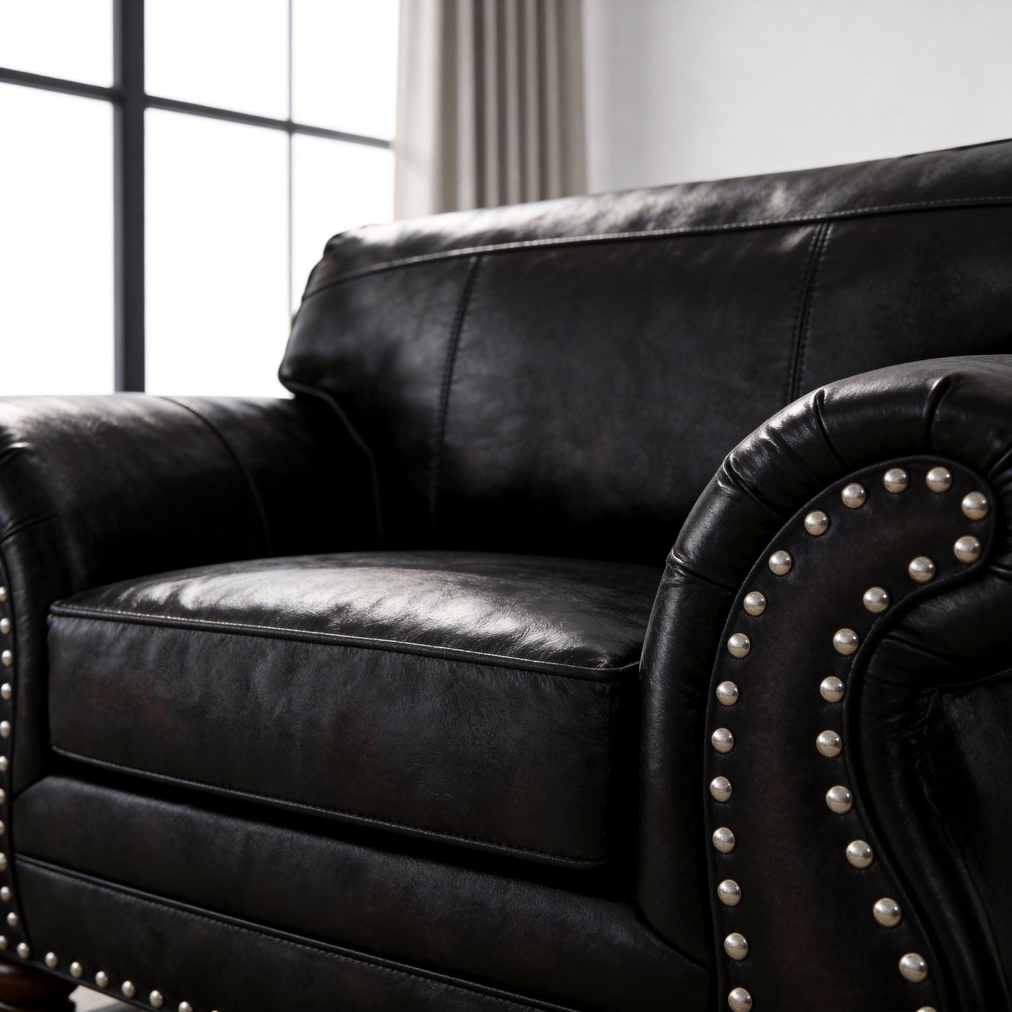 Roundhill Furniture Leinster Faux Leather Upholstered Nailhead Chair, Black