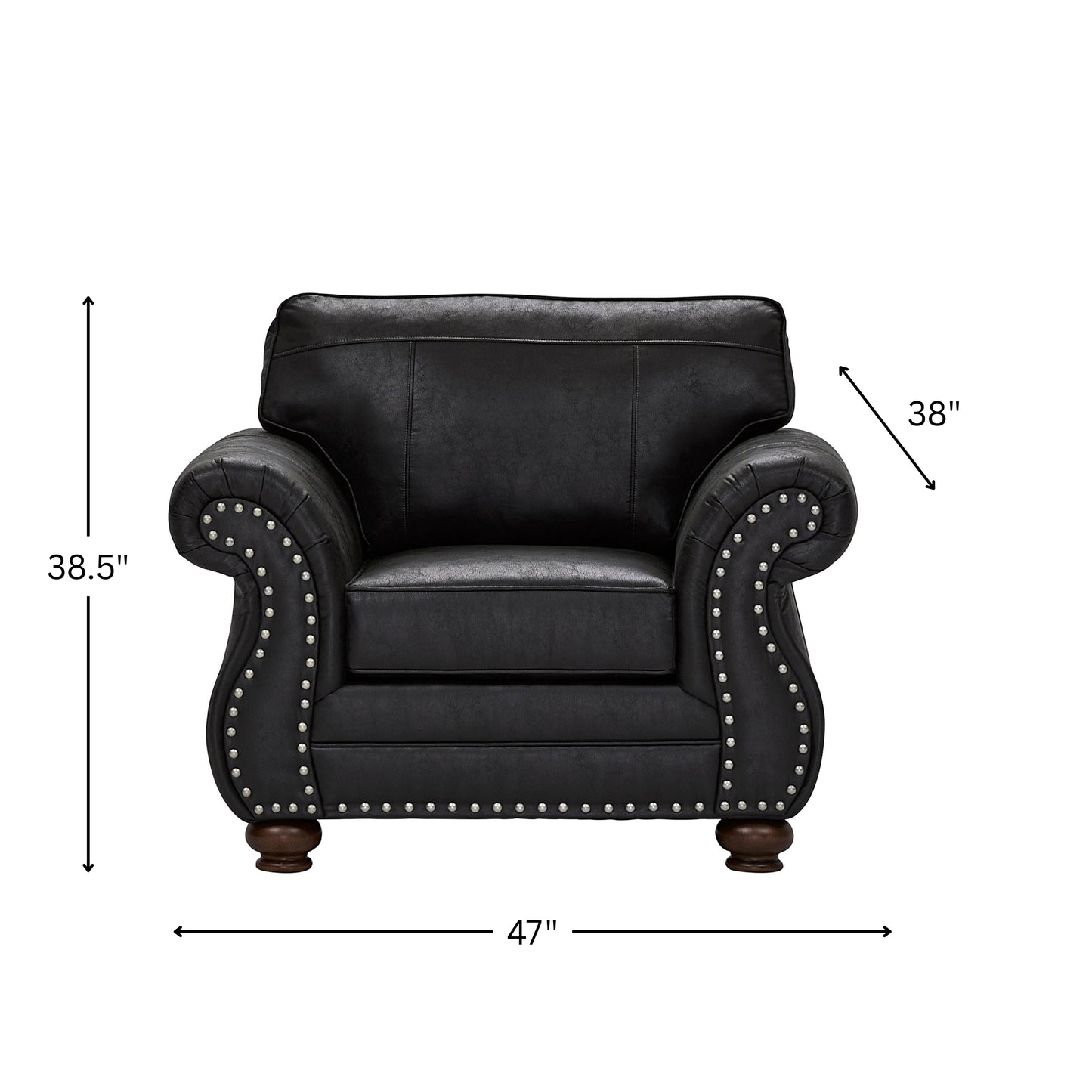 Roundhill Furniture Leinster Faux Leather Upholstered Nailhead Chair, Black