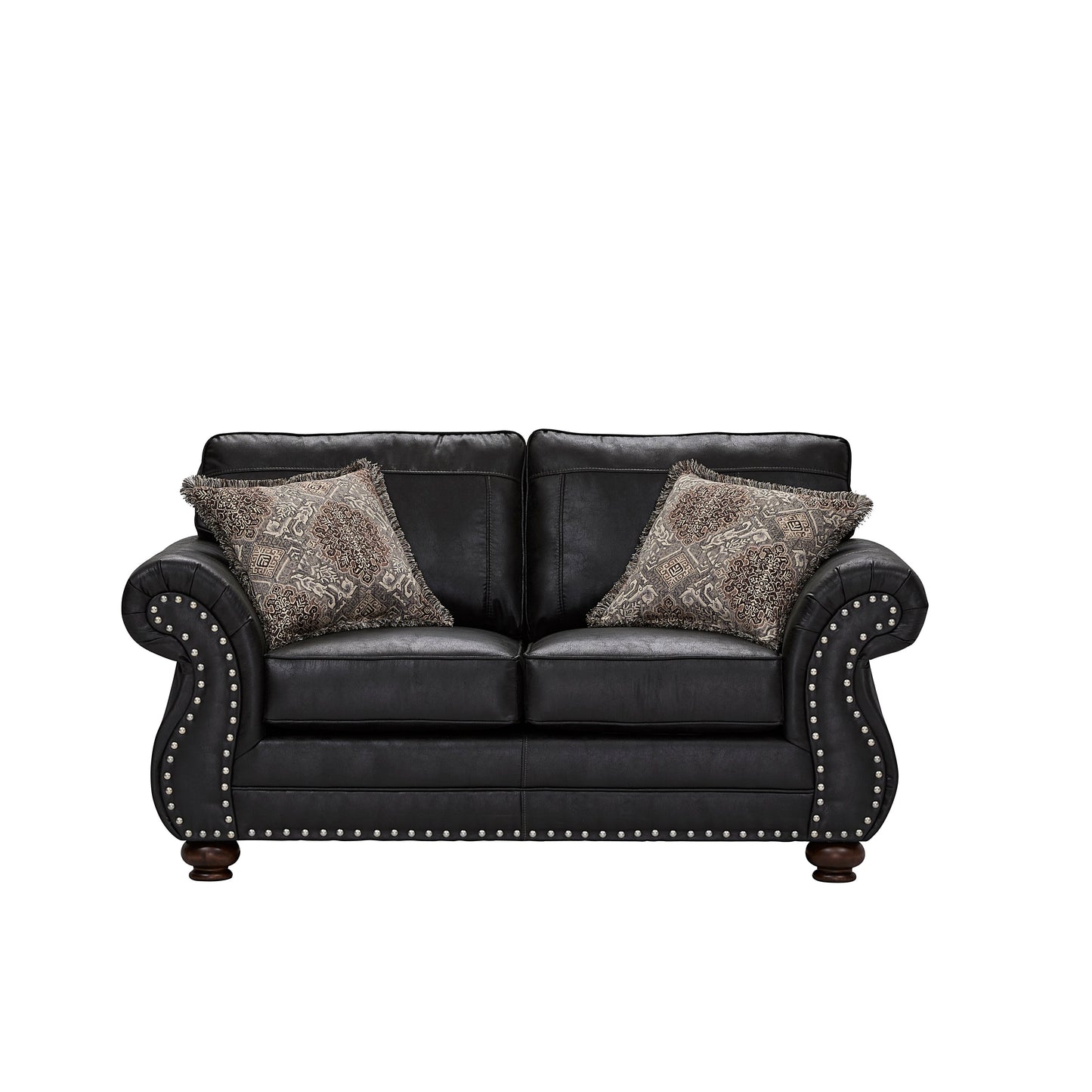 Roundhill Furniture Leinster Faux Leather Upholstered Nailhead Loveseat, Black