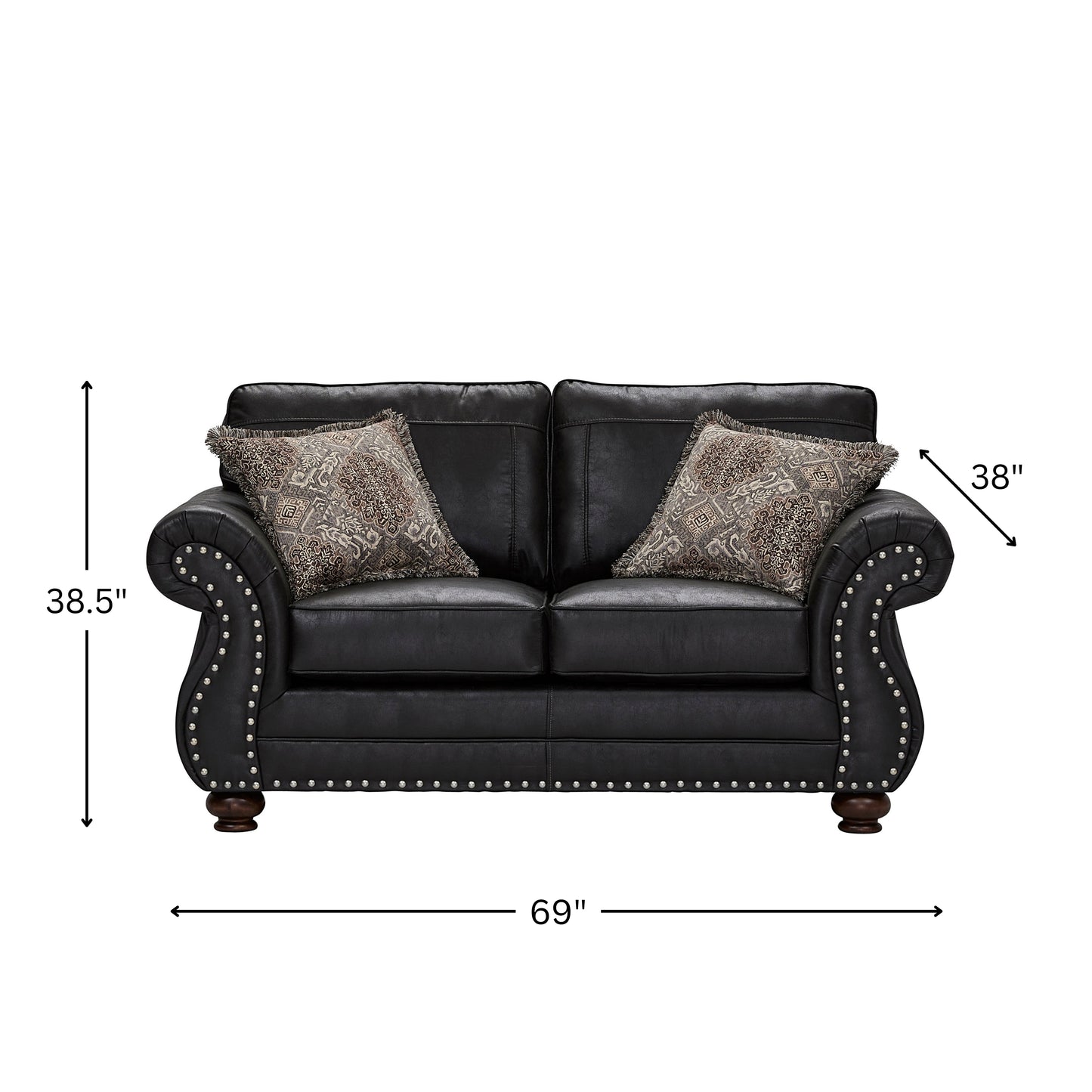 Roundhill Furniture Leinster Faux Leather Upholstered Nailhead Loveseat, Black