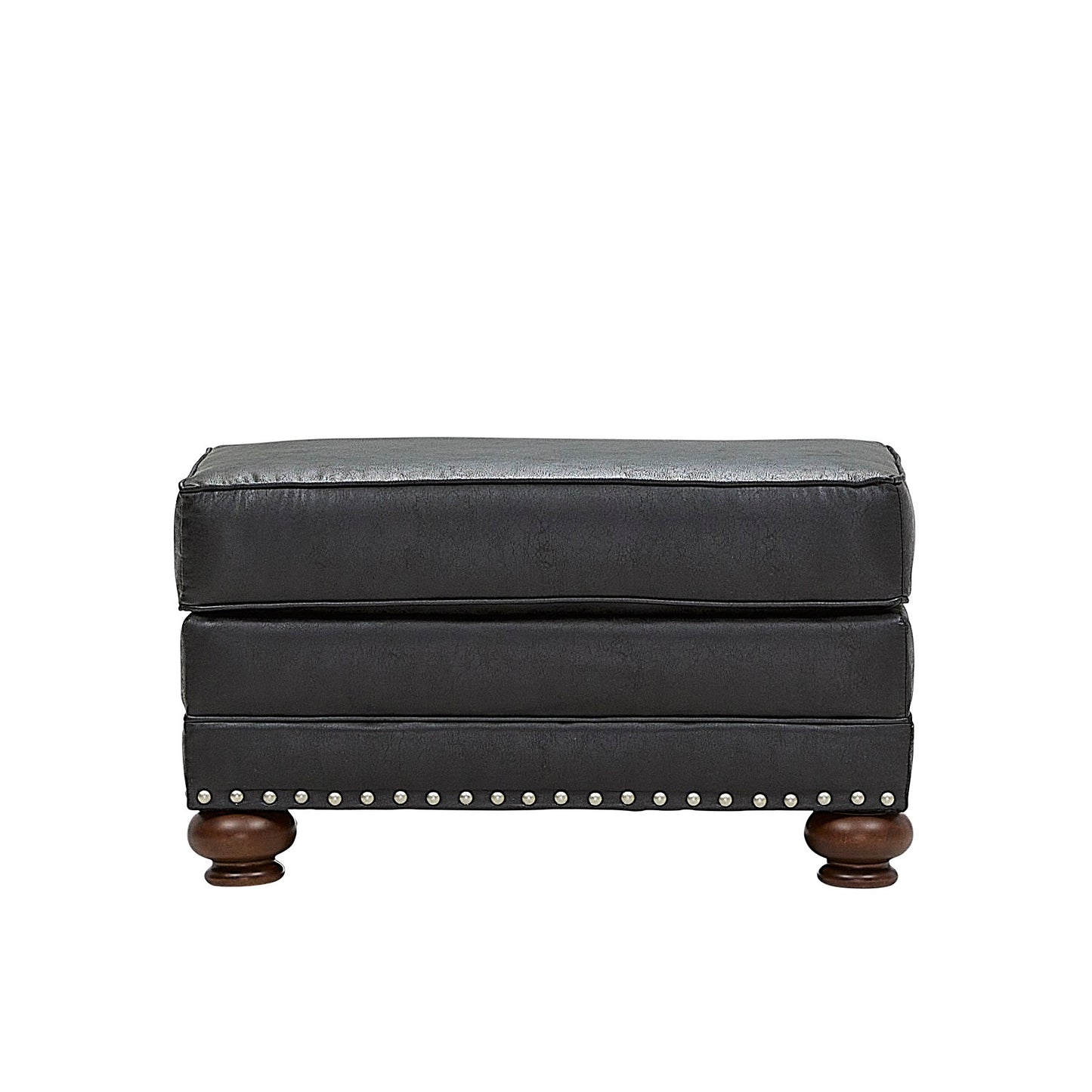 Roundhill Furniture Leinster Faux Leather Upholstered Nailhead Cocktail Ottoman, Black