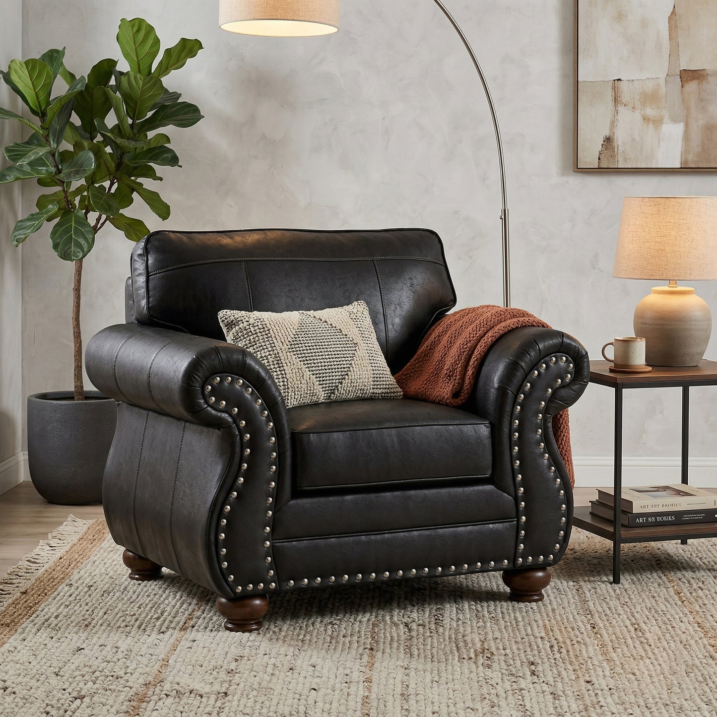Roundhill Furniture Leinster Living Room Collection, Sofa Loveseat Chair and Ottoman in Black