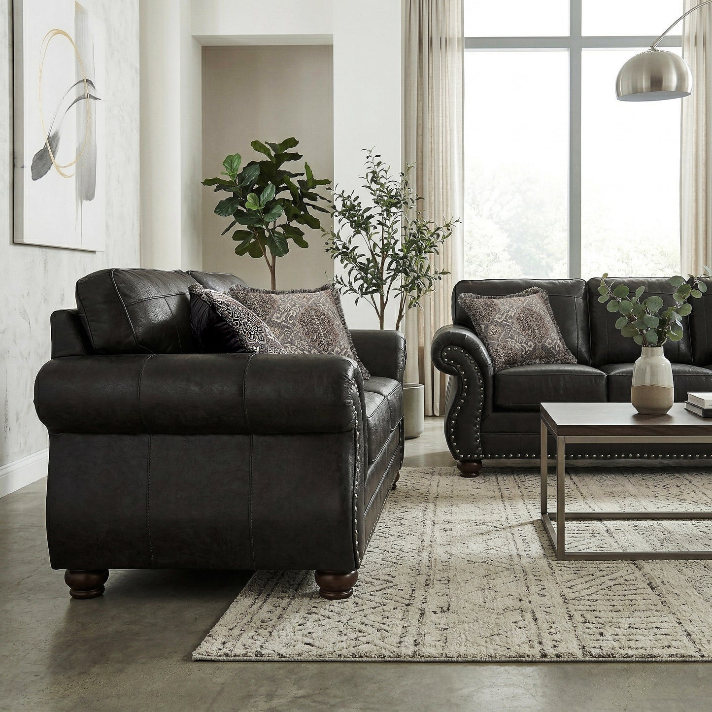 Roundhill Furniture Leinster Living Room Collection, Sofa Loveseat Chair and Ottoman in Black