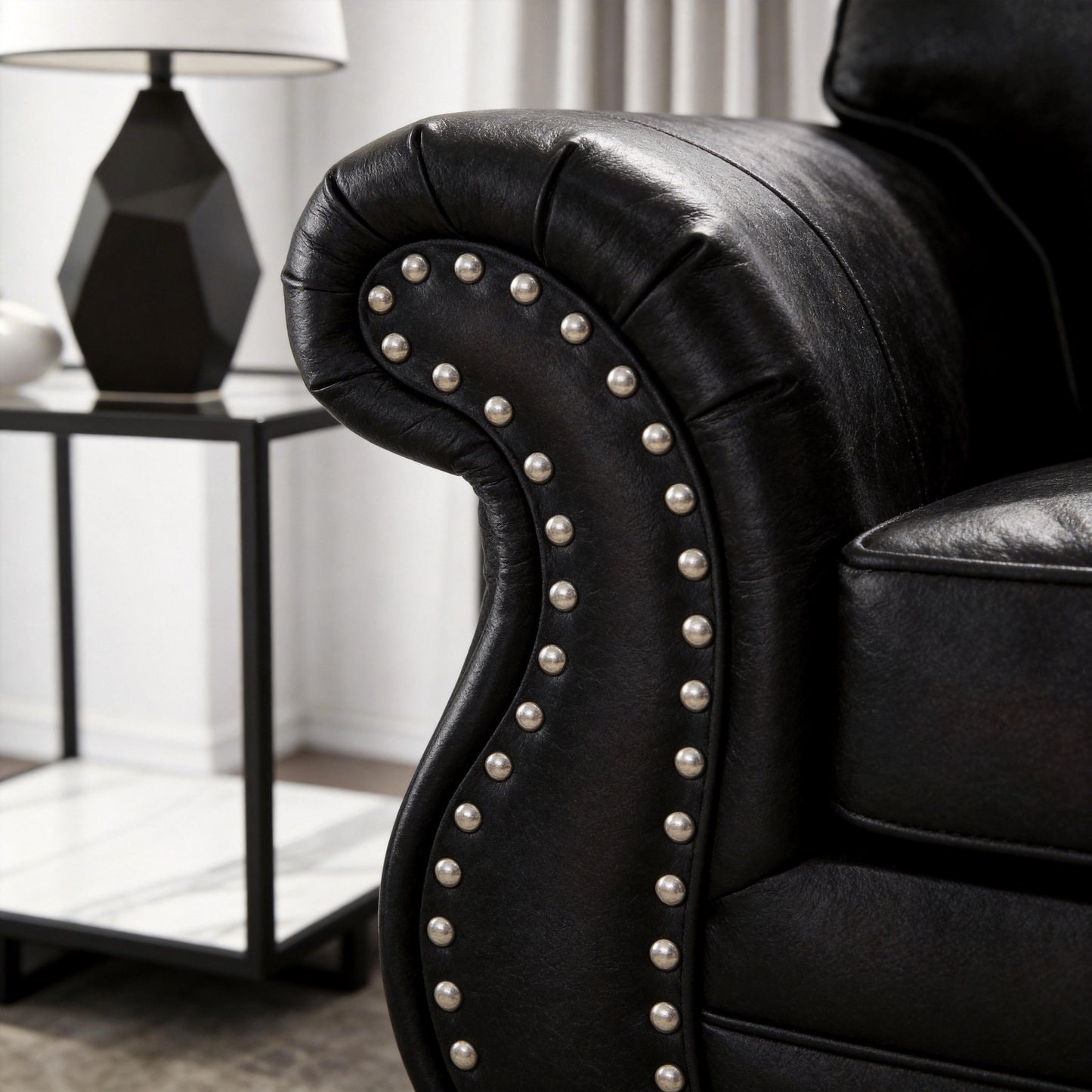 Roundhill Furniture Leinster Faux Leather Upholstered Nailhead Sofa, Black