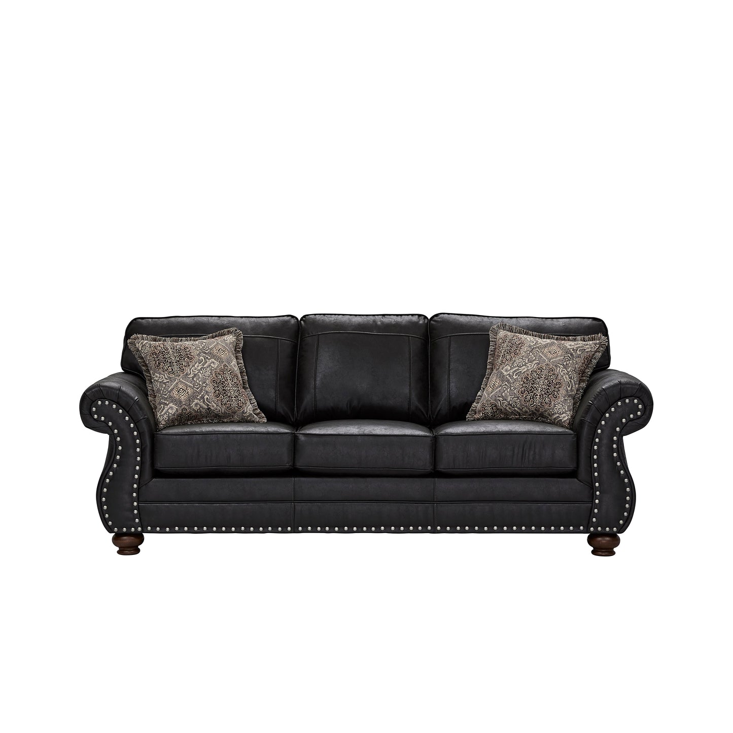 Roundhill Furniture Leinster Faux Leather Upholstered Nailhead Sofa, Black