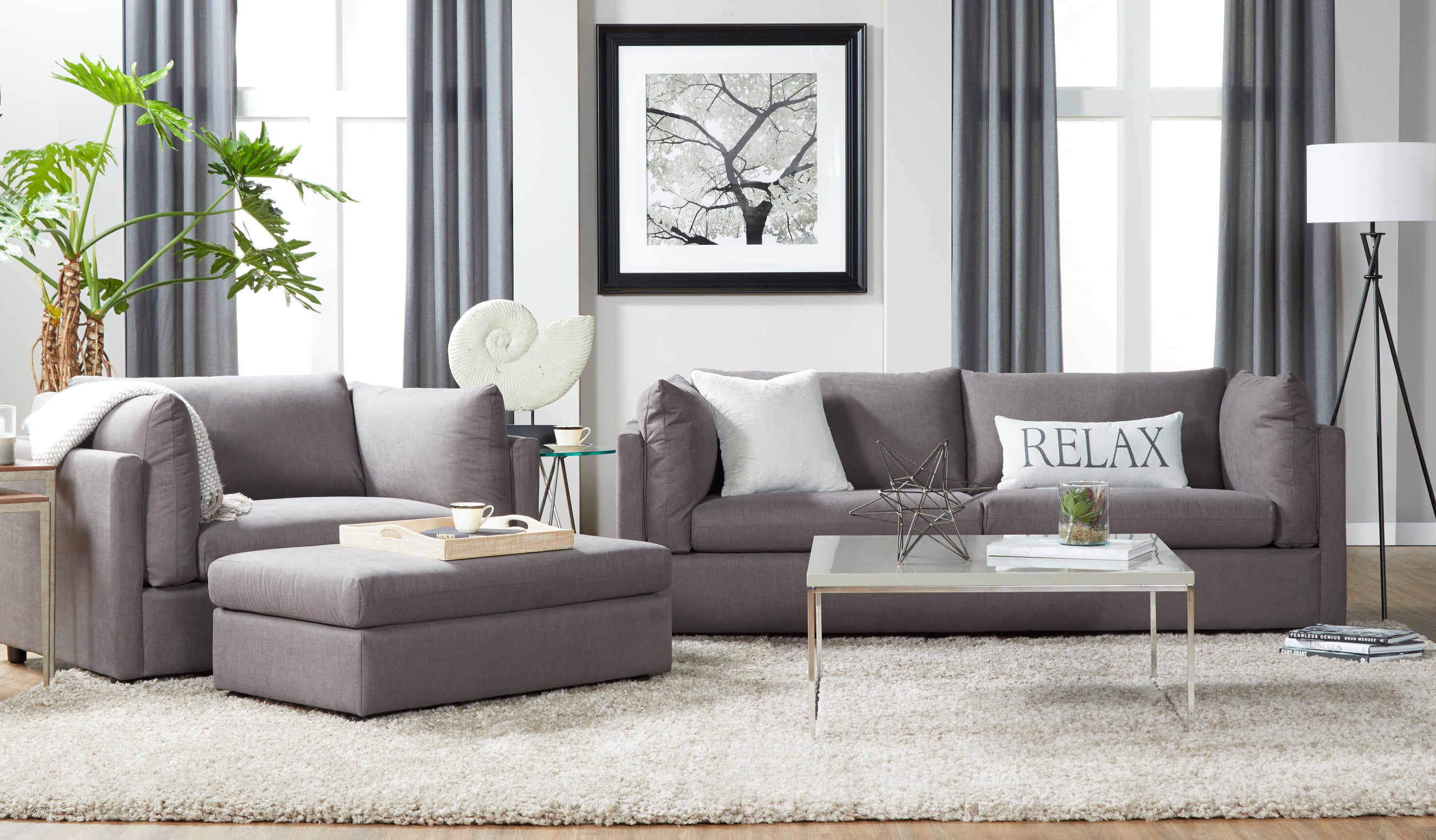 Grey pillow outlet back sofa