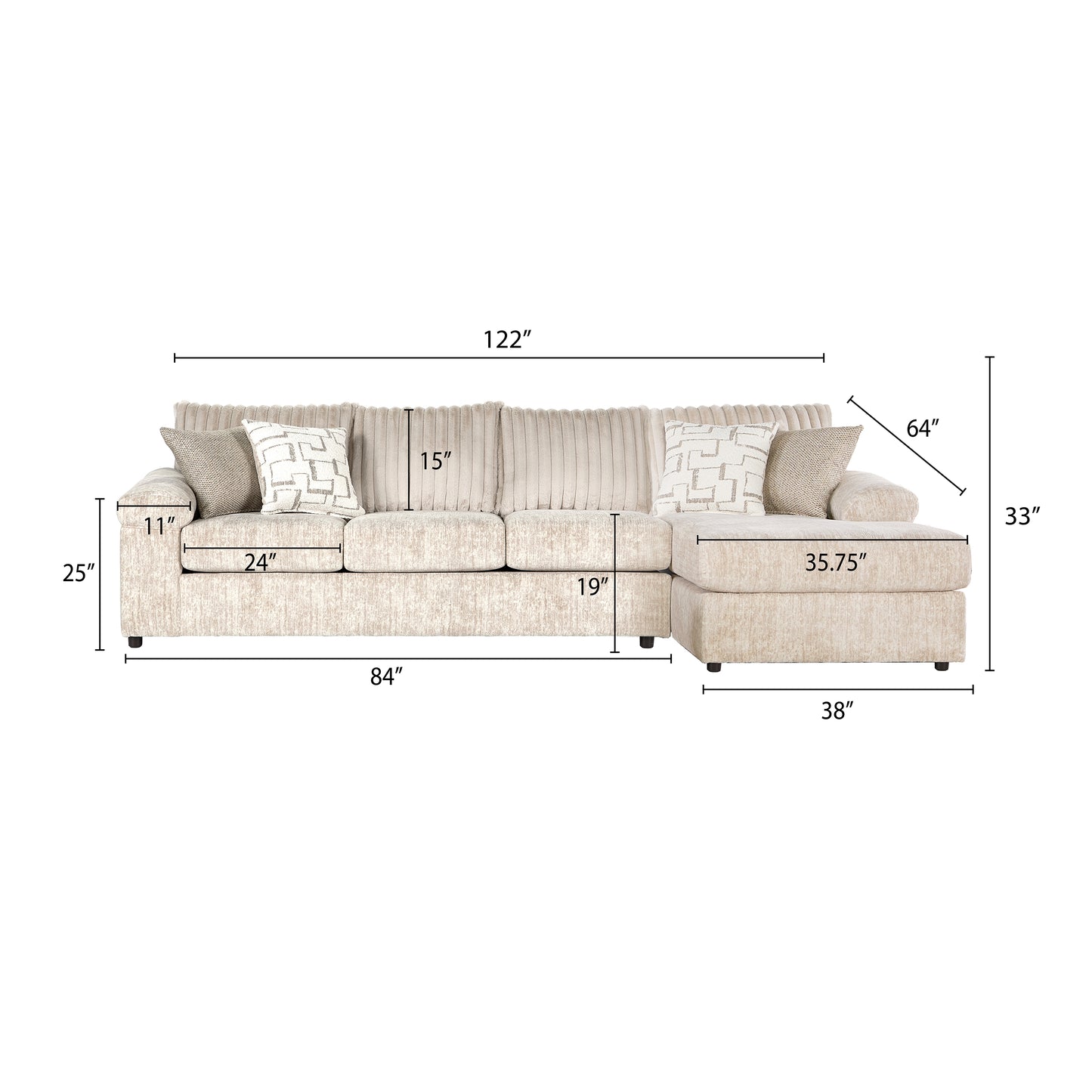 Roundhill Furniture Nason Wide Wale Corduroy Sectional Sofa Chaise