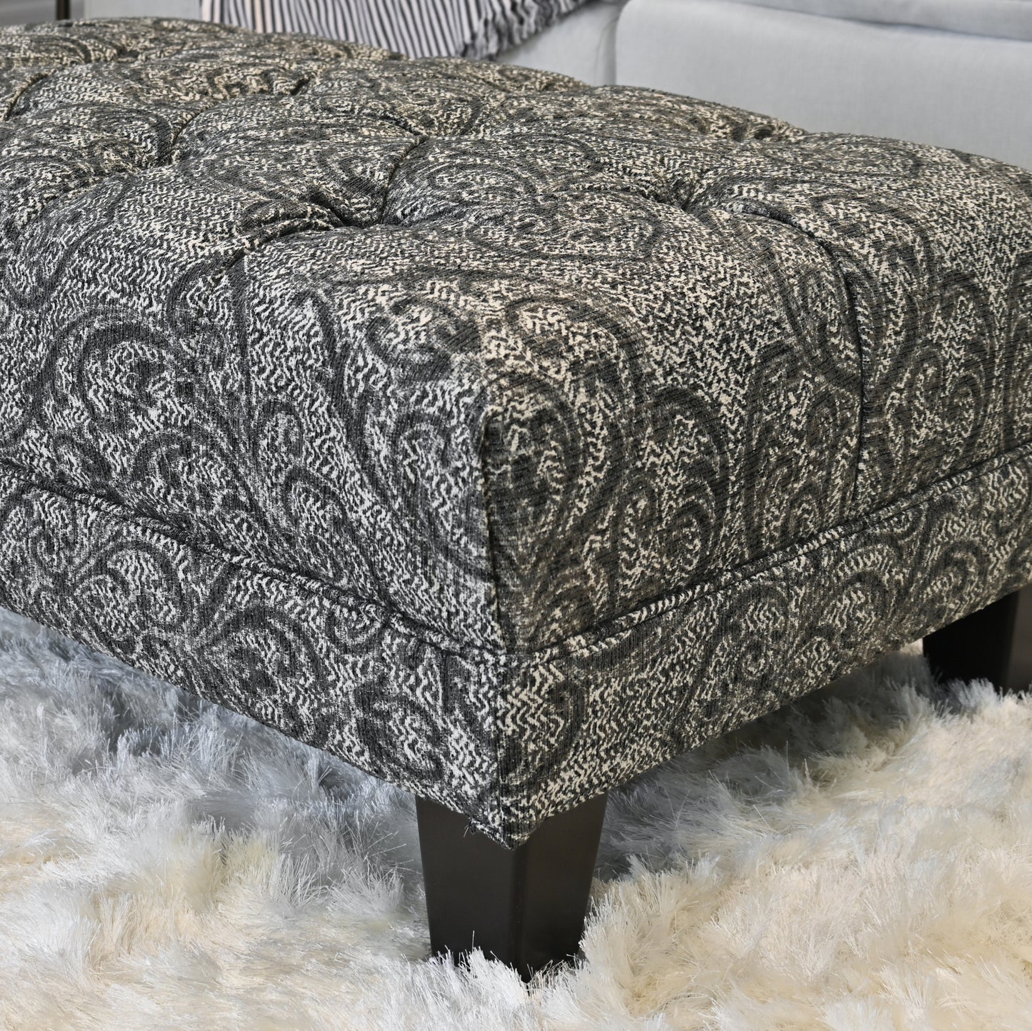 Roundhill Furniture Berliton Fabric Tufted Oversized Ottoman in Cartagena Coal