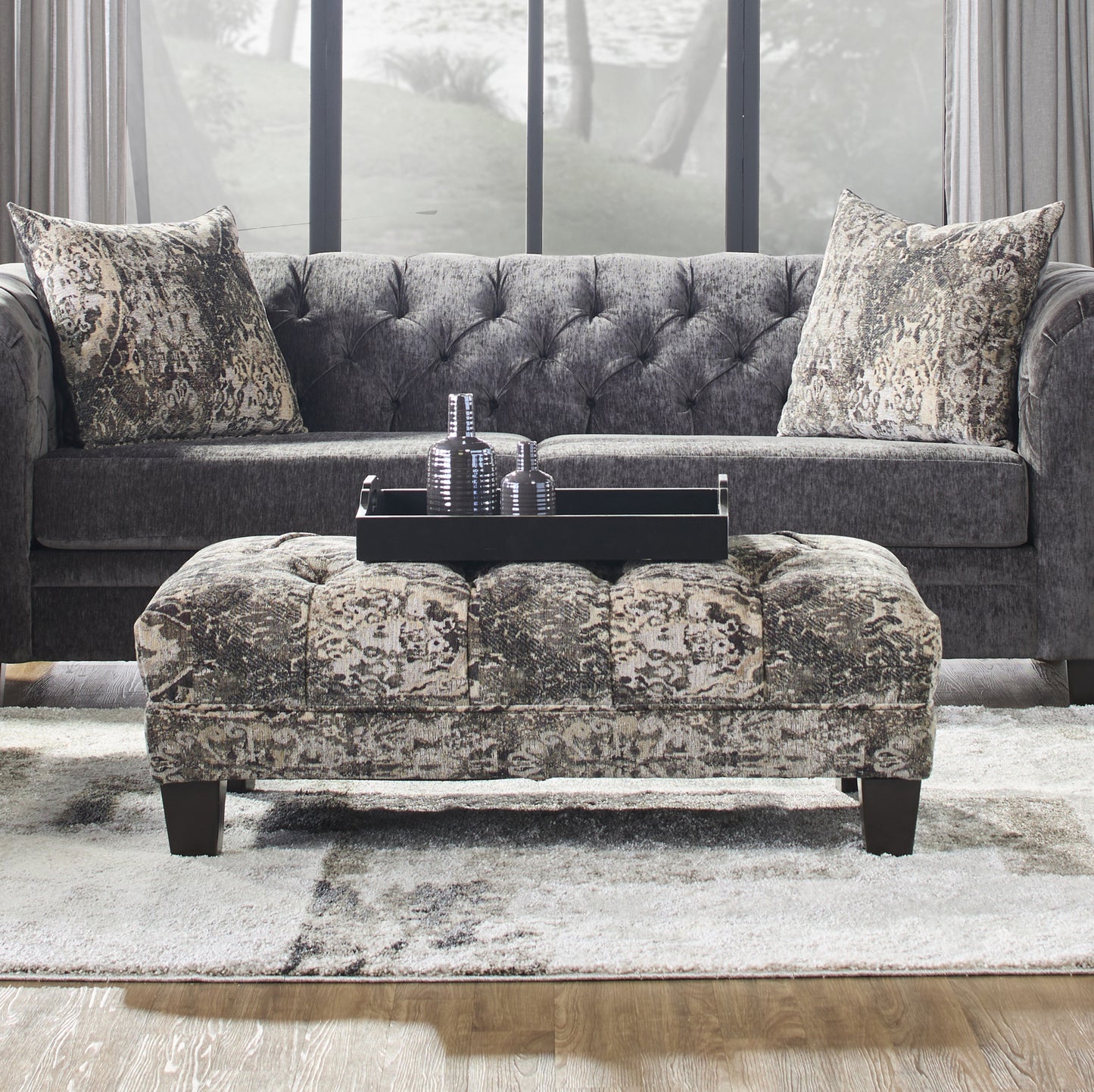 Roundhill Furniture Berliton Fabric Tufted Oversized Ottoman in Turkish Charcoal