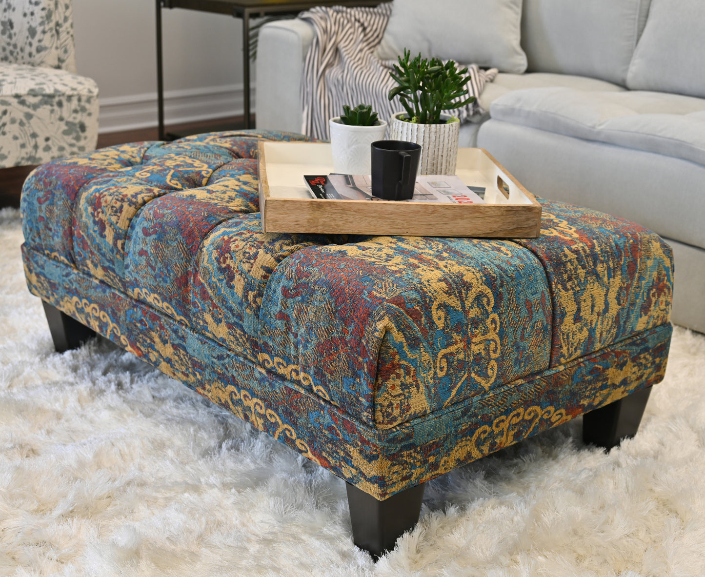 Roundhill Furniture Berliton Fabric Tufted Oversized Ottoman in Turkish Gemstone