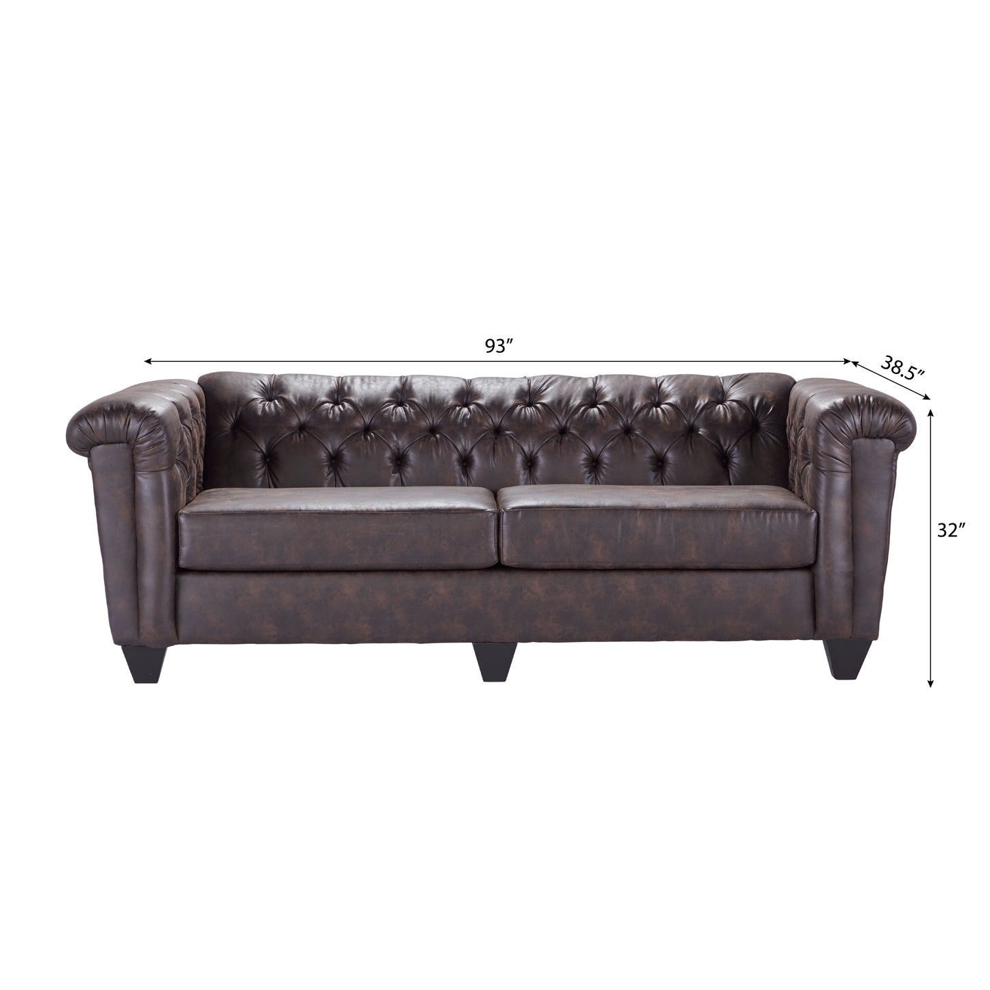 Horton Faux Leather Chesterfield Sofa, Brownie
