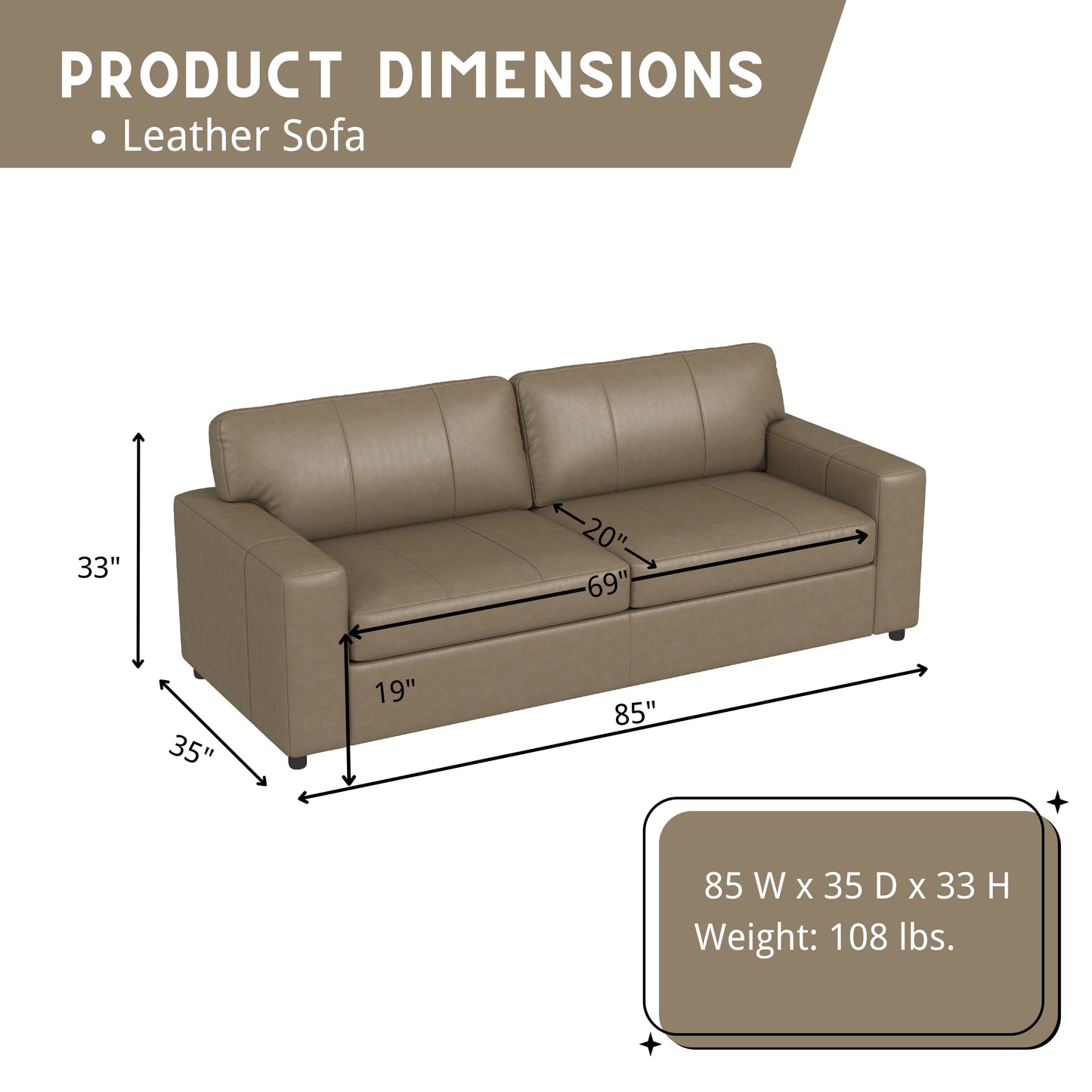 Roundhill Furniture Sakan Leather Upholstered Sofa