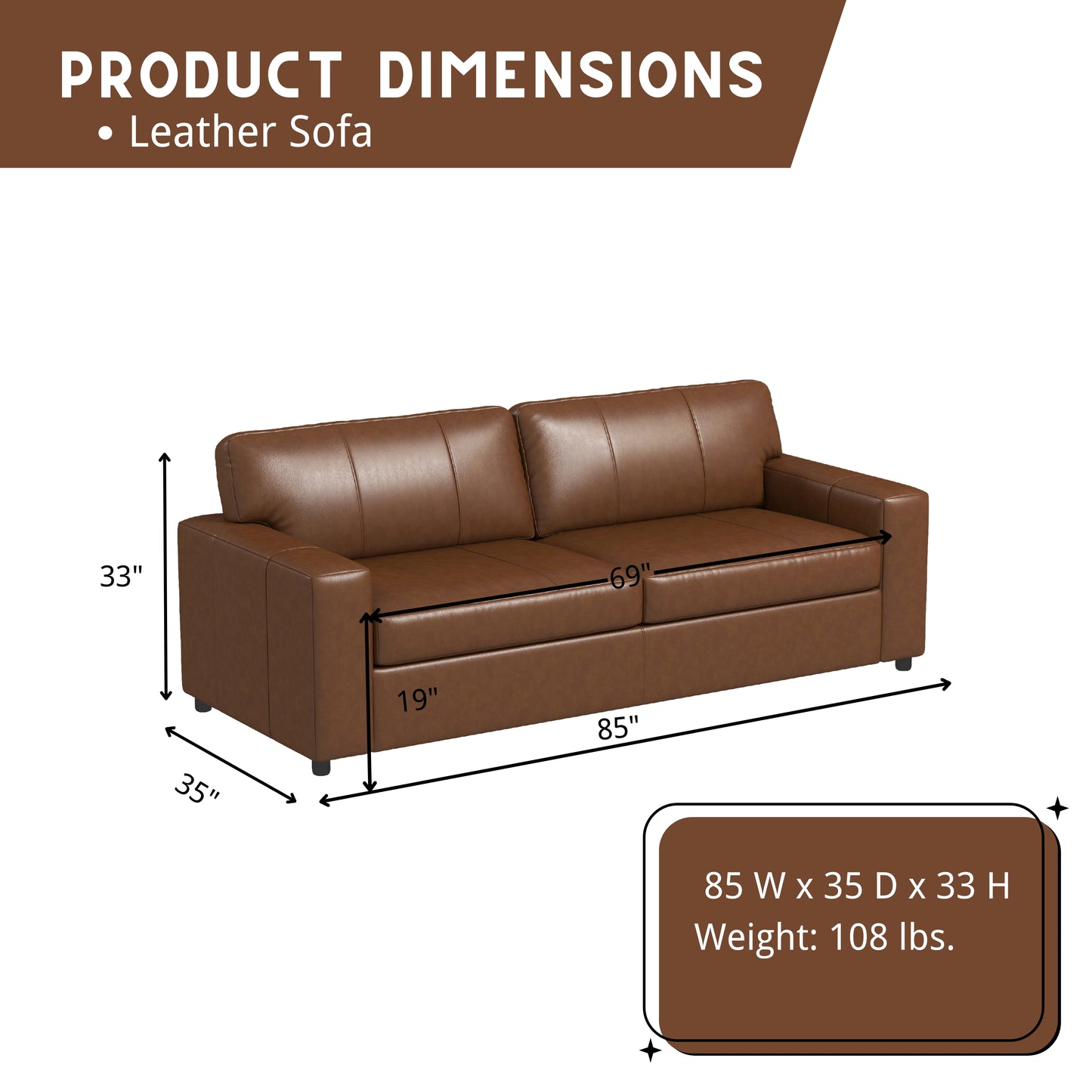 Roundhill Furniture Sakan Leather Upholstered Sofa