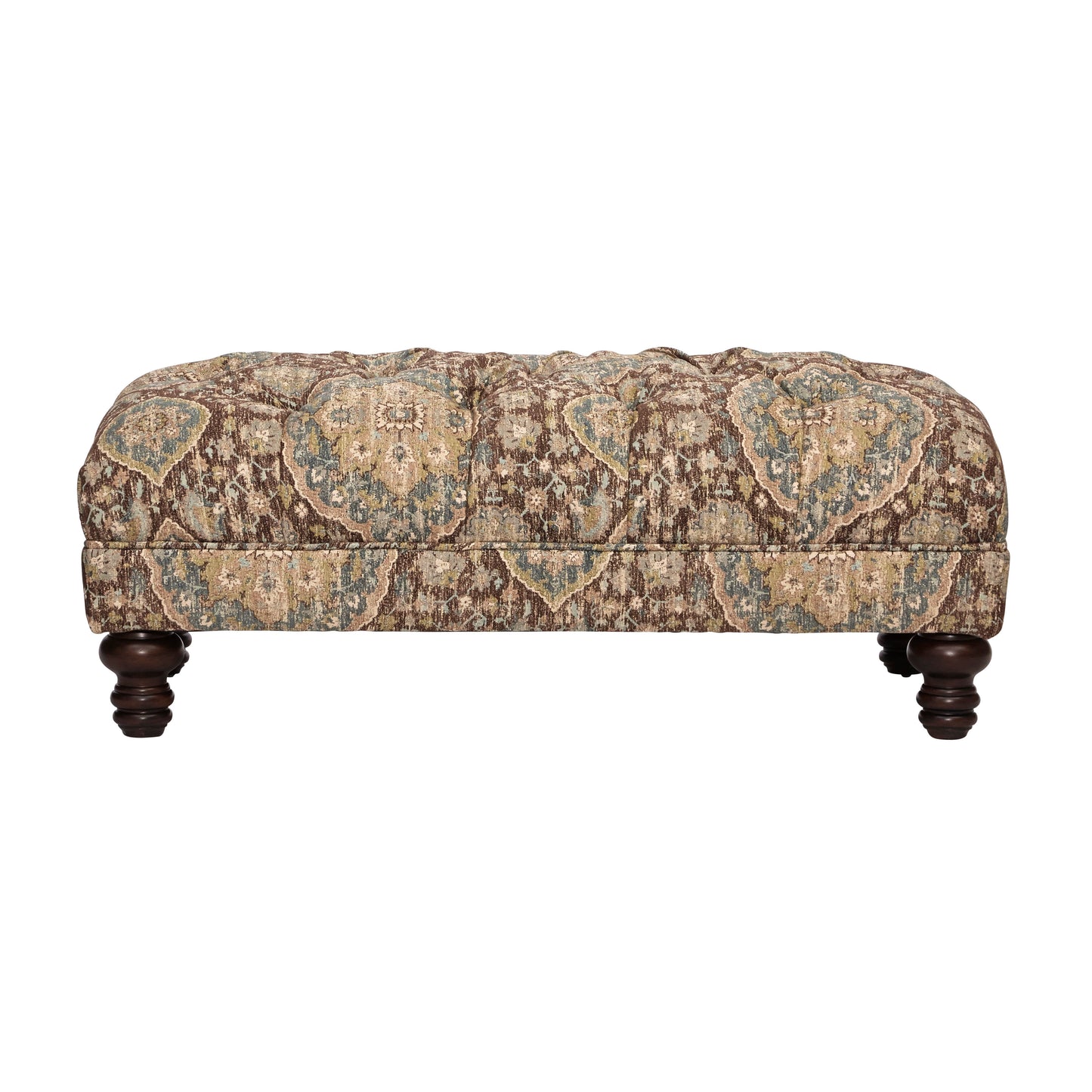 Roundhill Furniture Charbilia Fabric Tufted Cocktail Ottoman in Tapestry Ocean Cliff
