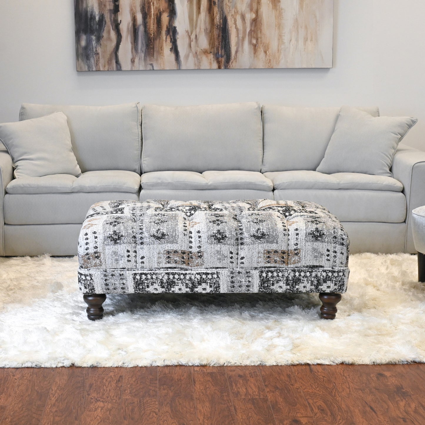 Roundhill Furniture Charbilia Fabric Tufted Cocktail Ottoman in Tupper Onyx