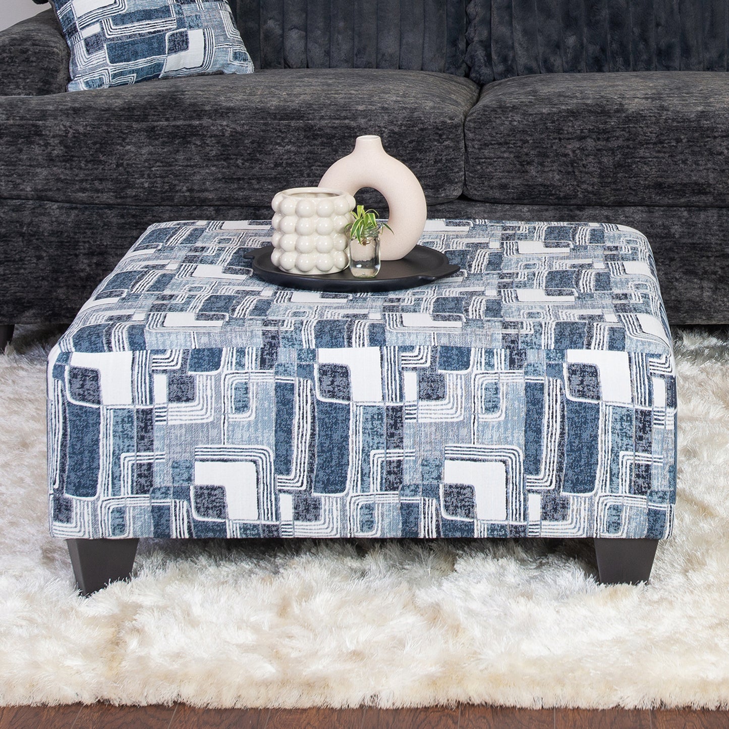 Nexus Geometric Accent Cocktail Ottoman, Two Color Options