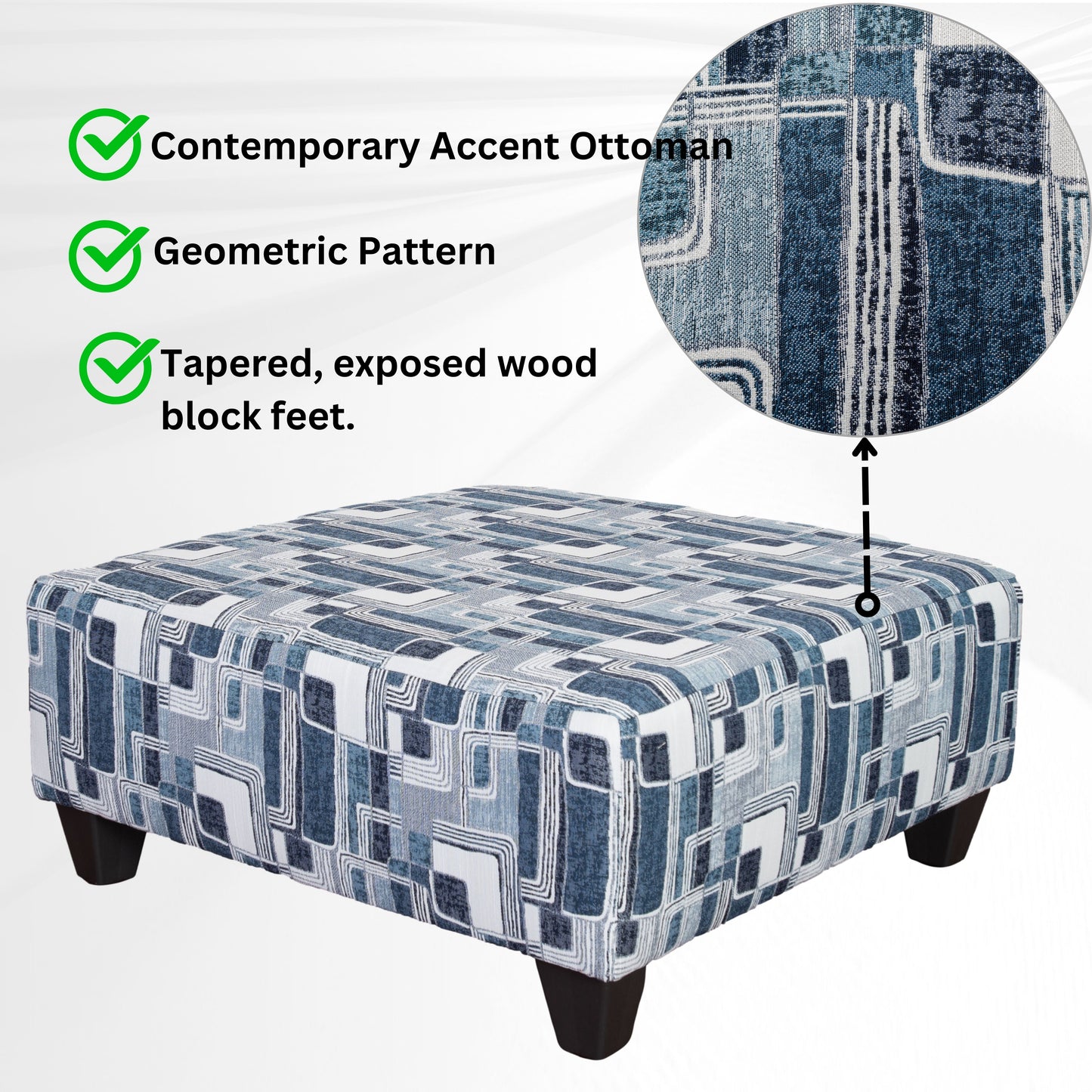 Nexus Geometric Accent Cocktail Ottoman, Two Color Options