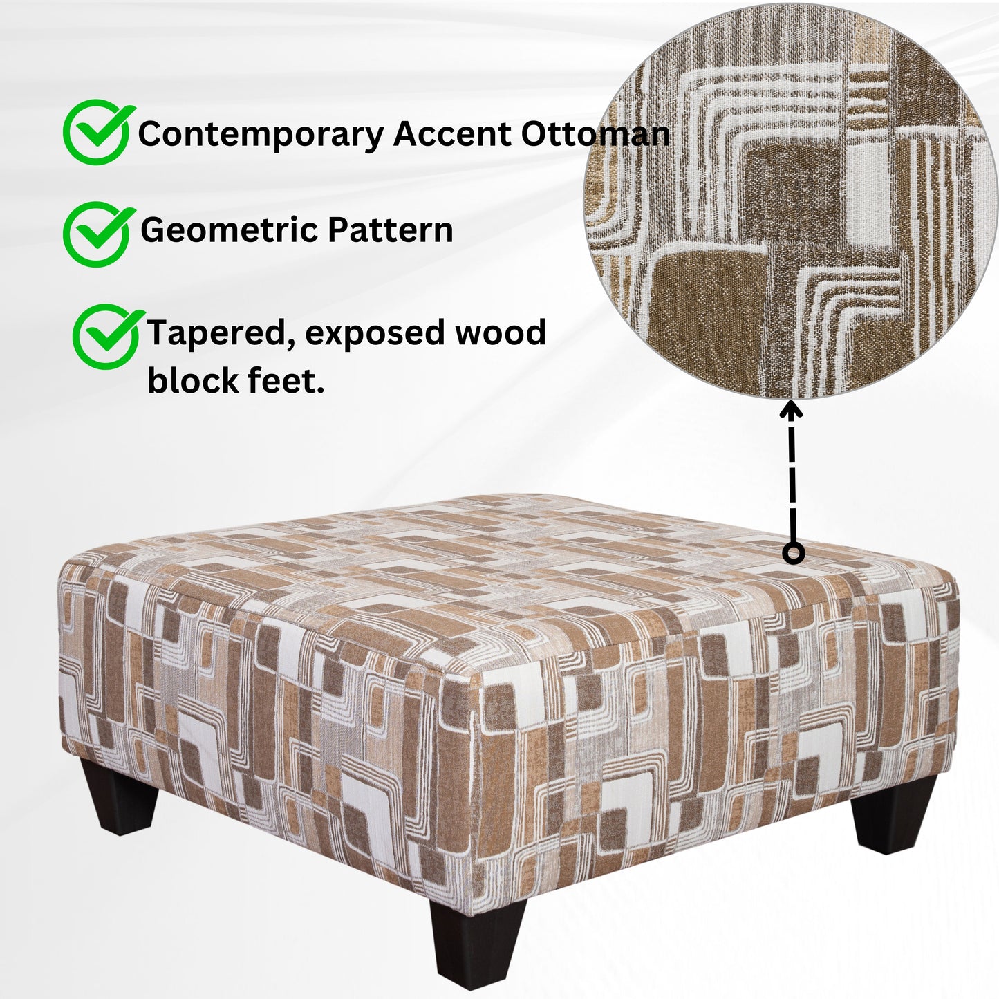 Nexus Geometric Accent Cocktail Ottoman, Two Color Options