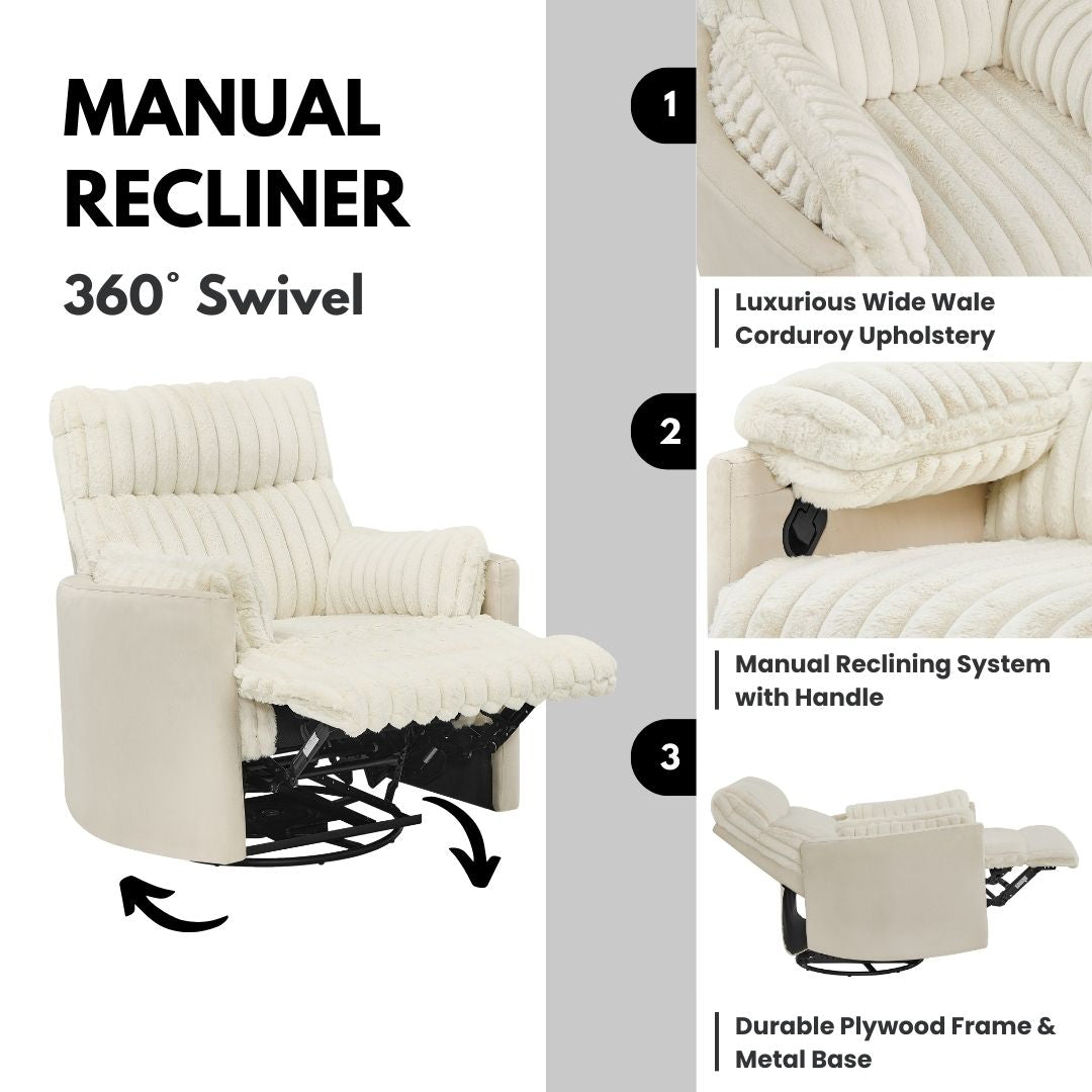 Roundhill Furniture Bocaton Wide Wale Corduroy Upholstery Manual Recliner