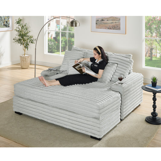 Roundhill Furniture Gaviella Plush Wide Wale Corduroy Oversized Multi-Functional Chaise Lounge