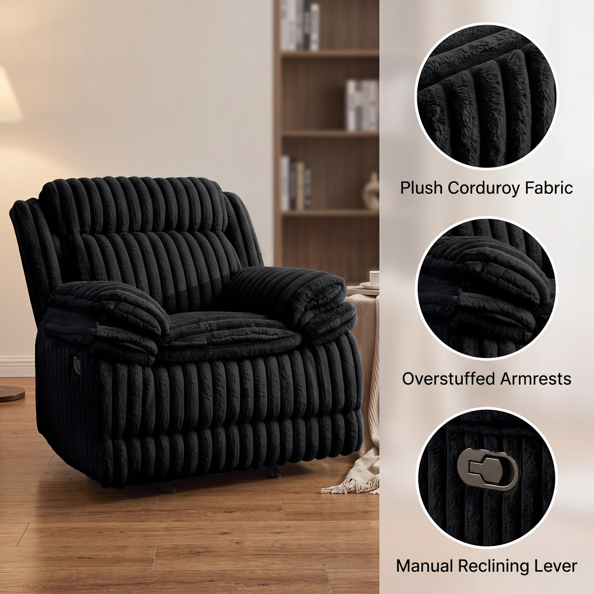 Roundhill Furniture Ardello Manual Rocker Recliner with Wide-Wale Corduroy Upholstery