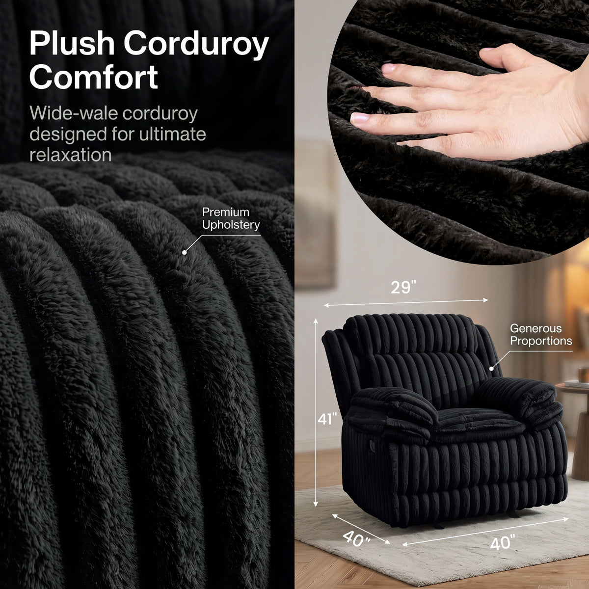 Roundhill Furniture Ardello Manual Rocker Recliner with Wide-Wale Corduroy Upholstery