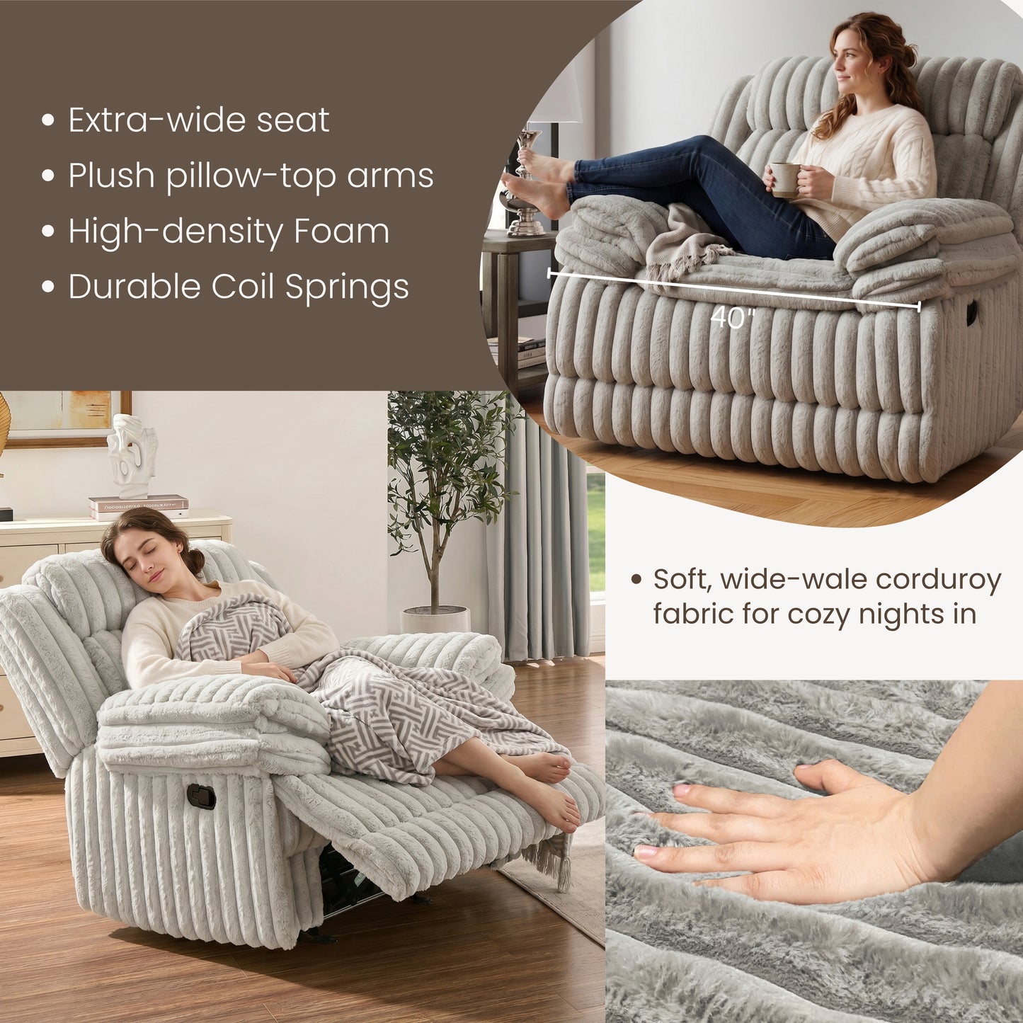 Roundhill Furniture Ardello Manual Rocker Recliner with Wide-Wale Corduroy Upholstery