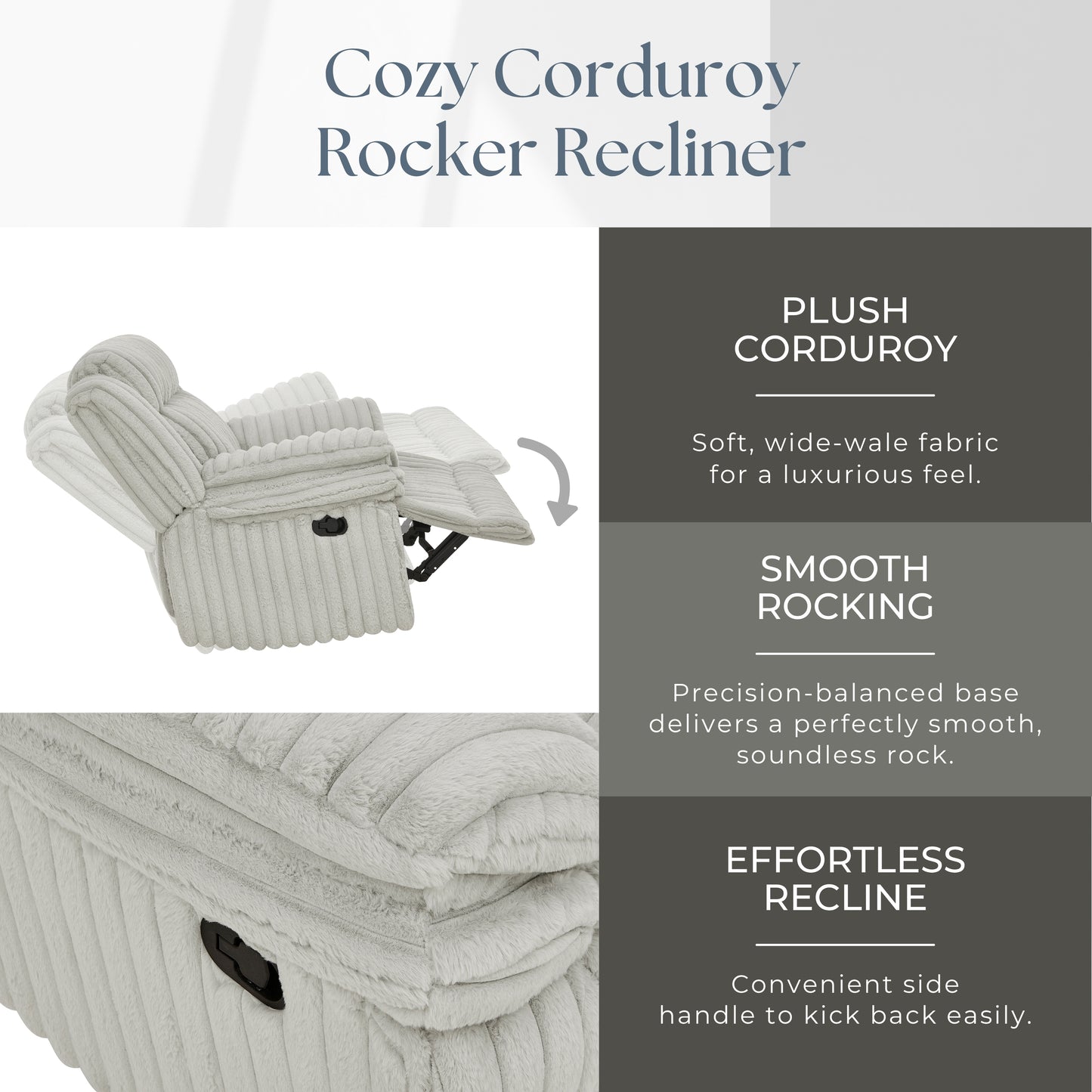 Roundhill Furniture Ardello Manual Rocker Recliner with Wide-Wale Corduroy Upholstery