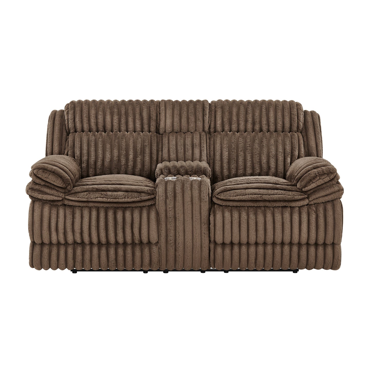 Roundhill Furniture Ardello Manual Reclining Loveseat with Wide-Wale Corduroy Upholstery and Storage Console, Chocolate