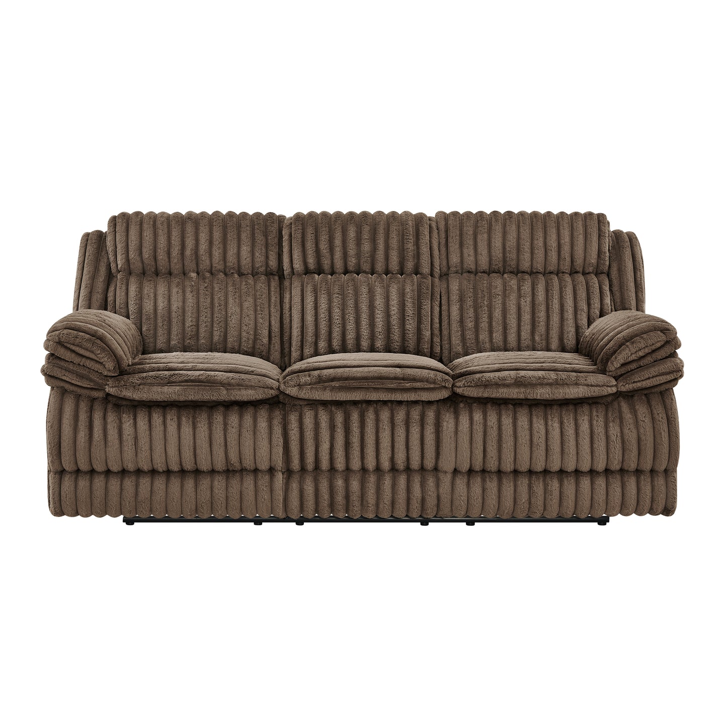 Roundhill Furniture Ardello Manual Reclining Sofa with Wide-Wale Corduroy Upholstery and Built-In Power Center, Chocolate
