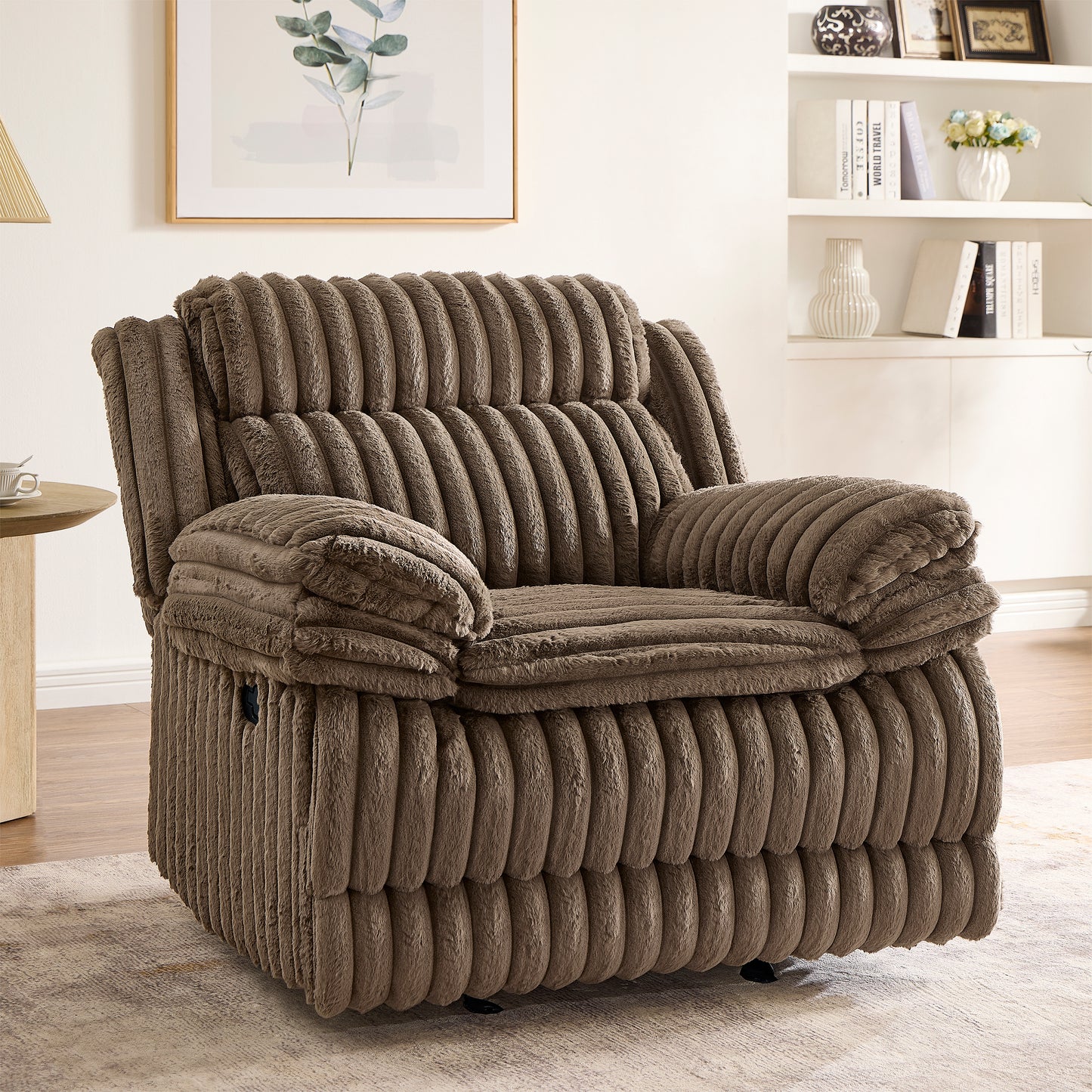Roundhill Furniture Ardello Reclining Living Room Collection, Corduroy Upholstery, with Built-In Power Center, and Storage Console, Chocolate