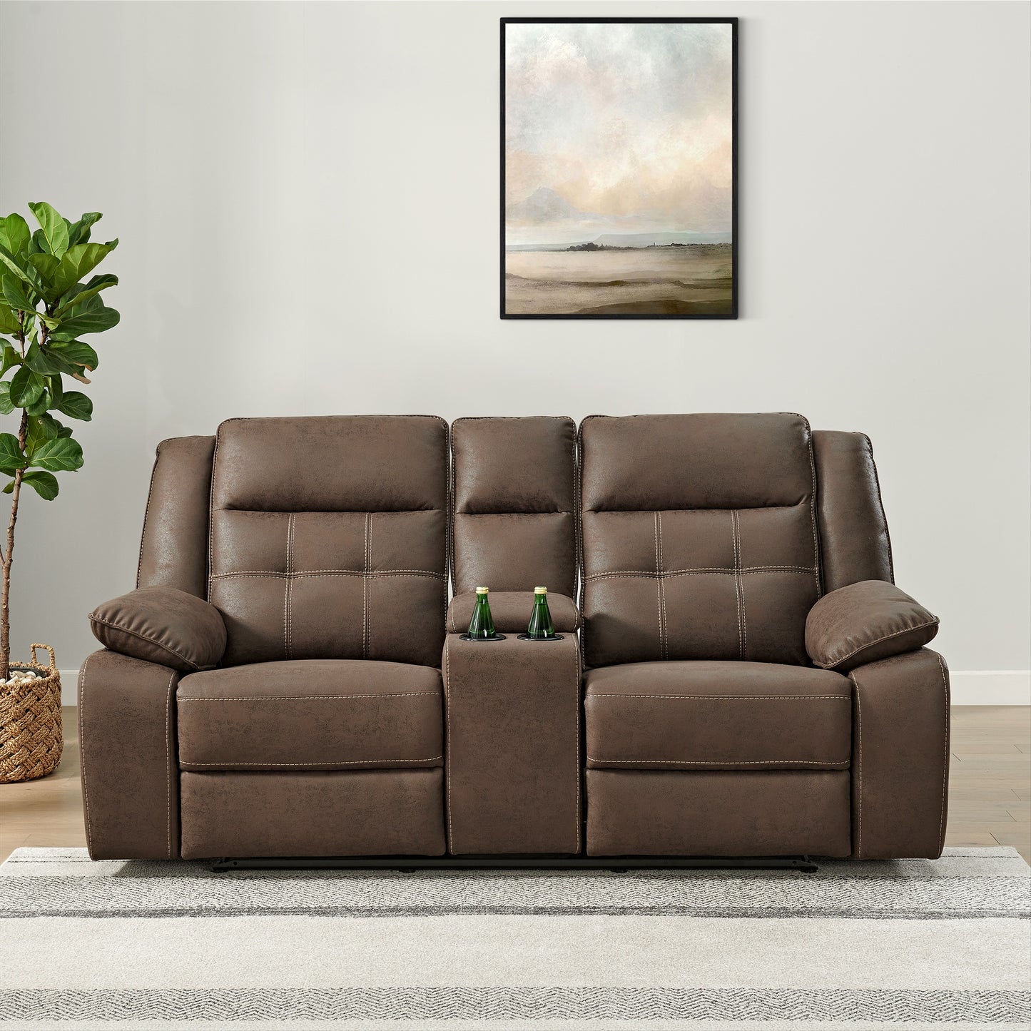 Lesley Transitional Living Room Reclining Collection, Sofa Loveseat and Recliner, Brown